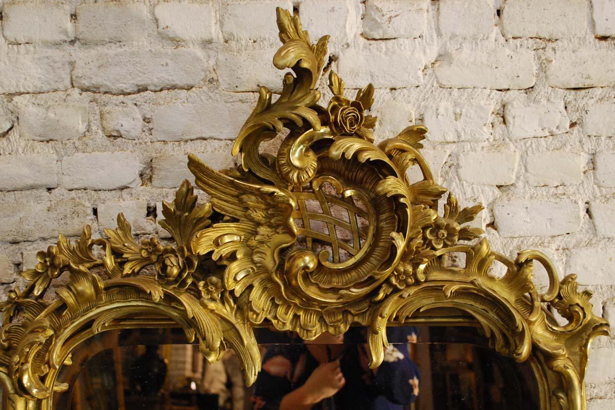 19th century French gold gilt rococo mirror with faceted glass 6