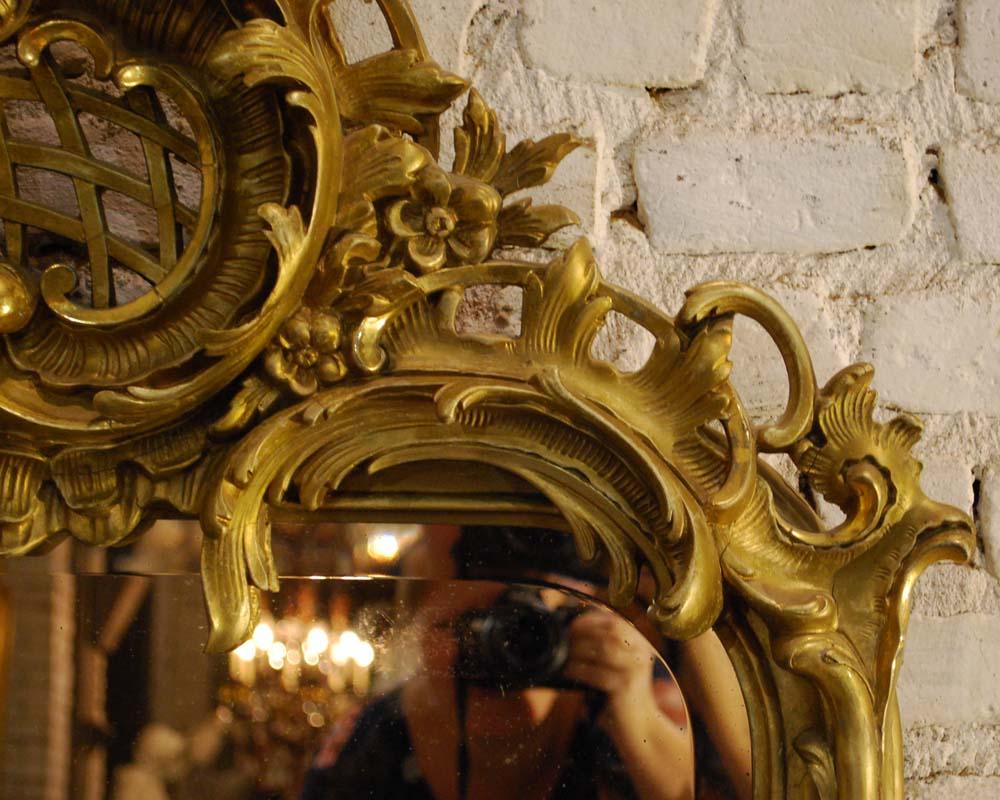19th century French gold gilt rococo mirror with faceted glass 7