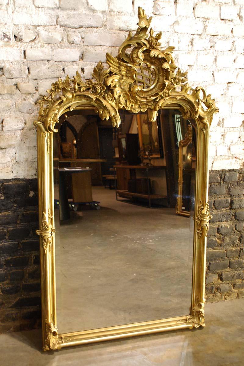 19th century French gold gilt rococo mirror with faceted glass 2