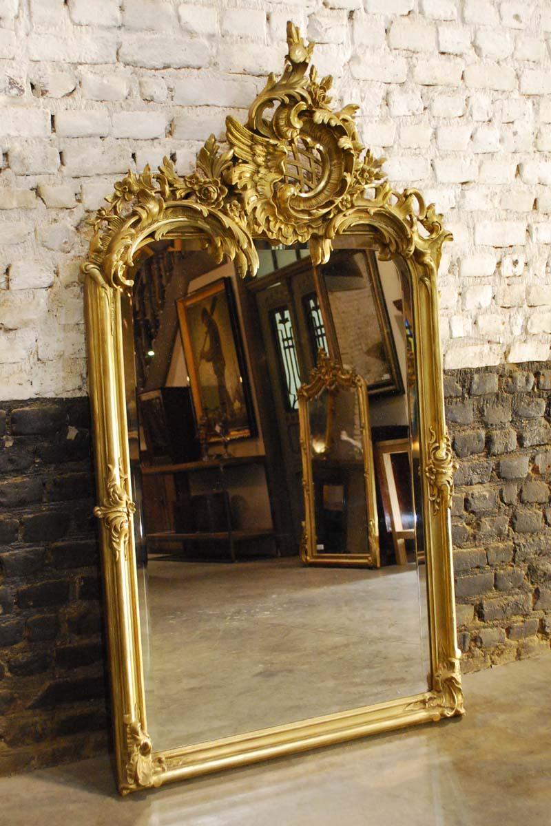 19th century French gold gilt rococo mirror with faceted glass 3