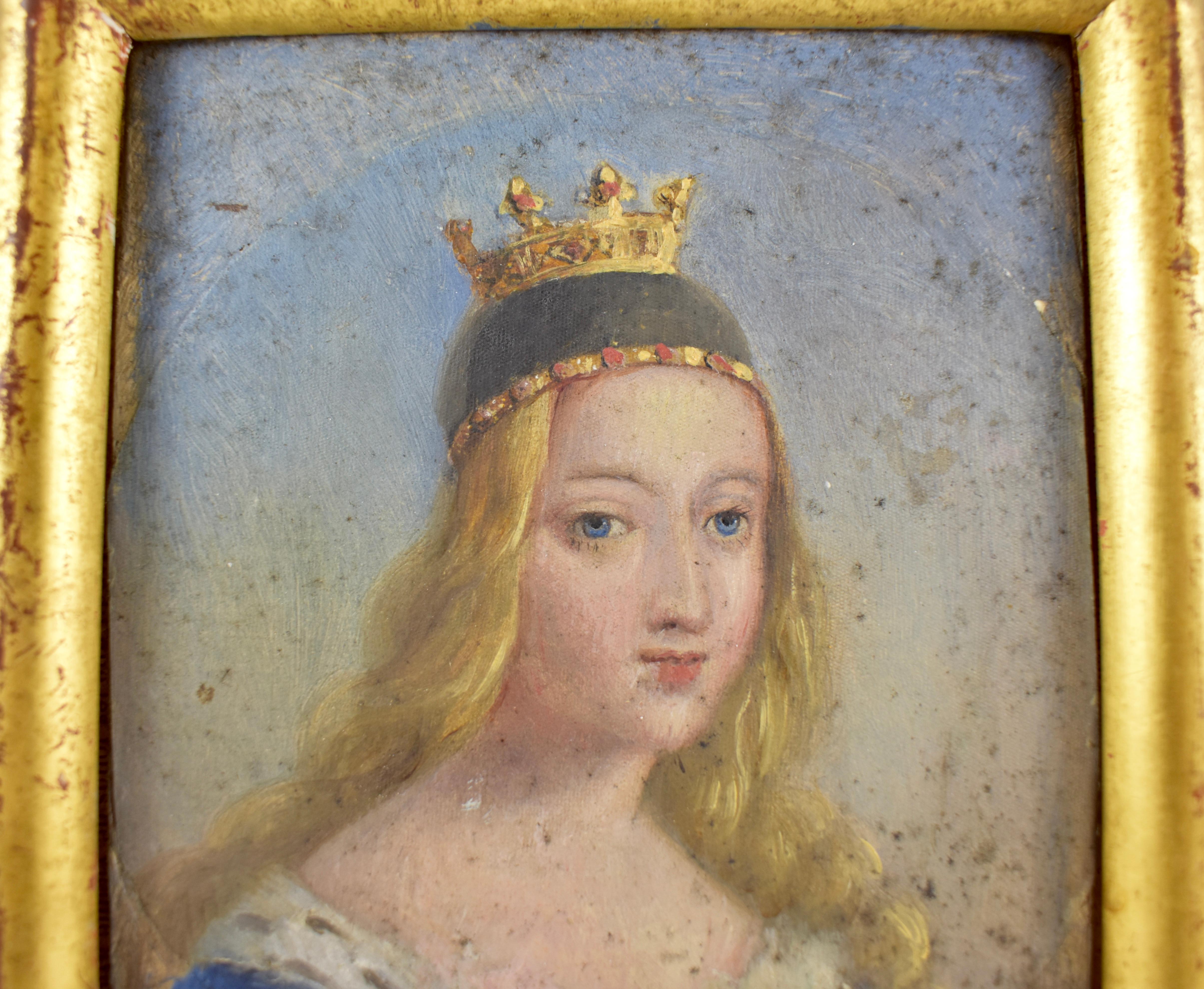 International Style 19th Century French Gold Leaf Framed Oil on Gesso Board Painting, A Noblewoman
