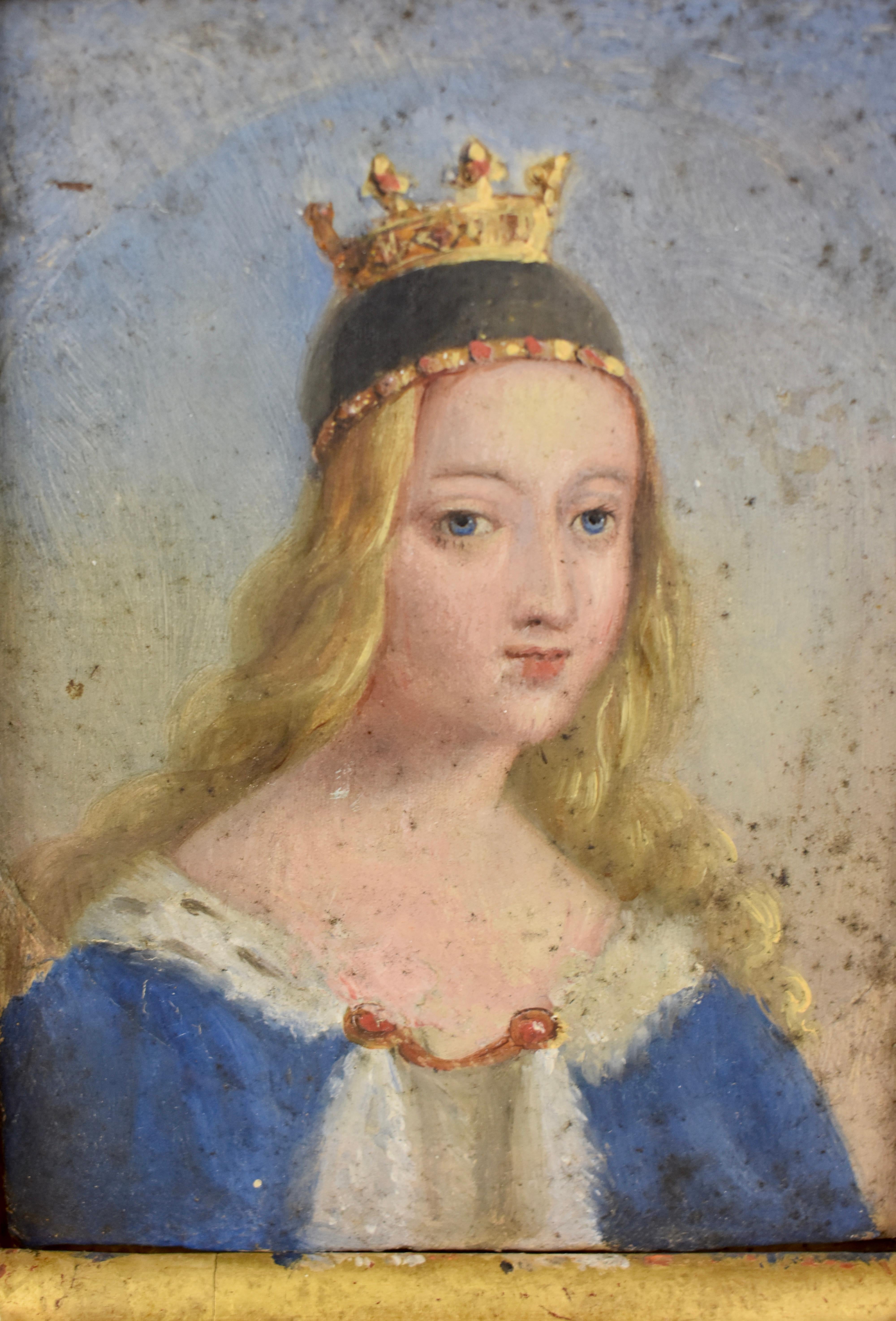 Gilt 19th Century French Gold Leaf Framed Oil on Gesso Board Painting, A Noblewoman