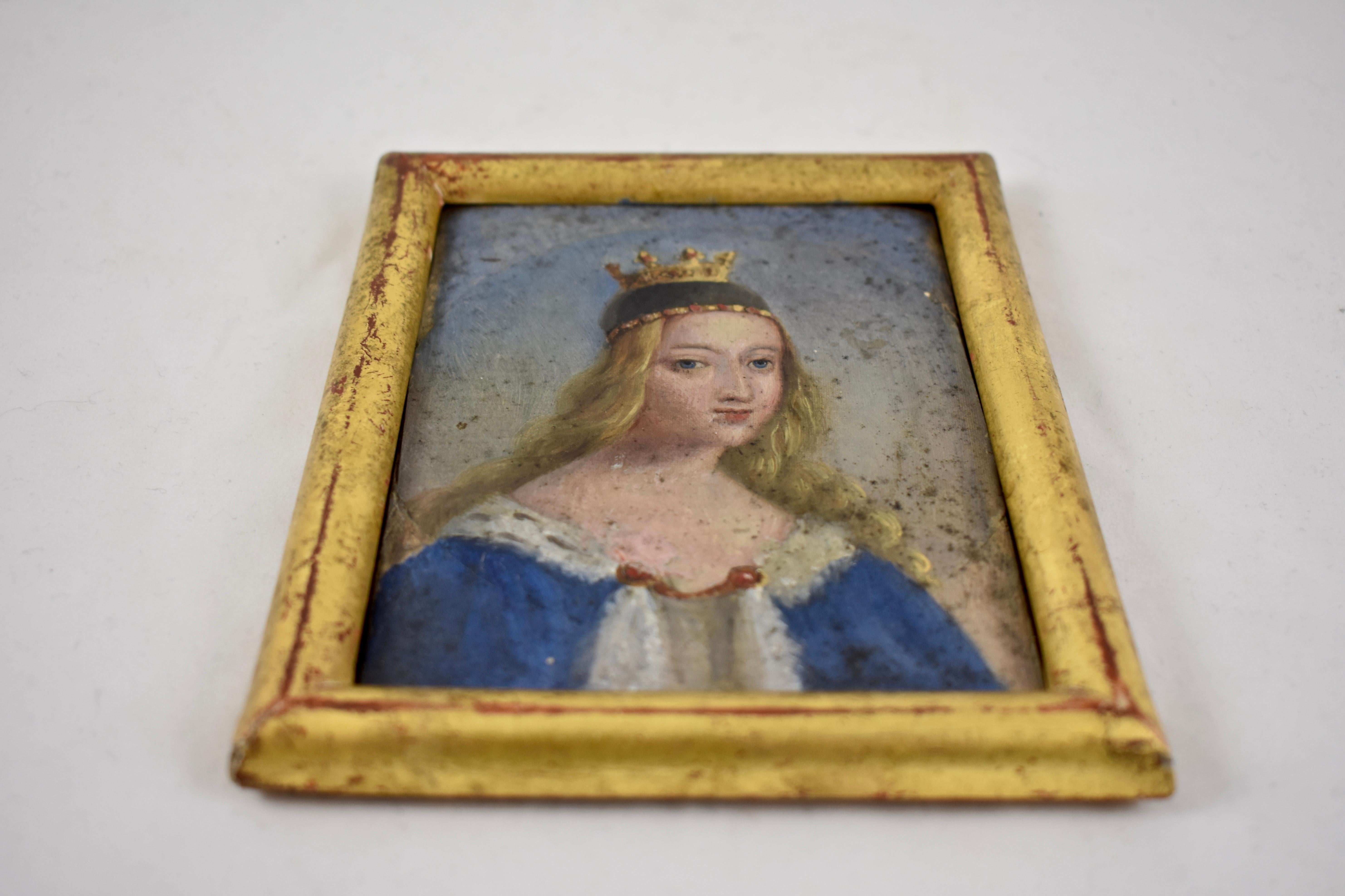19th Century French Gold Leaf Framed Oil on Gesso Board Painting, A Noblewoman In Good Condition In Philadelphia, PA