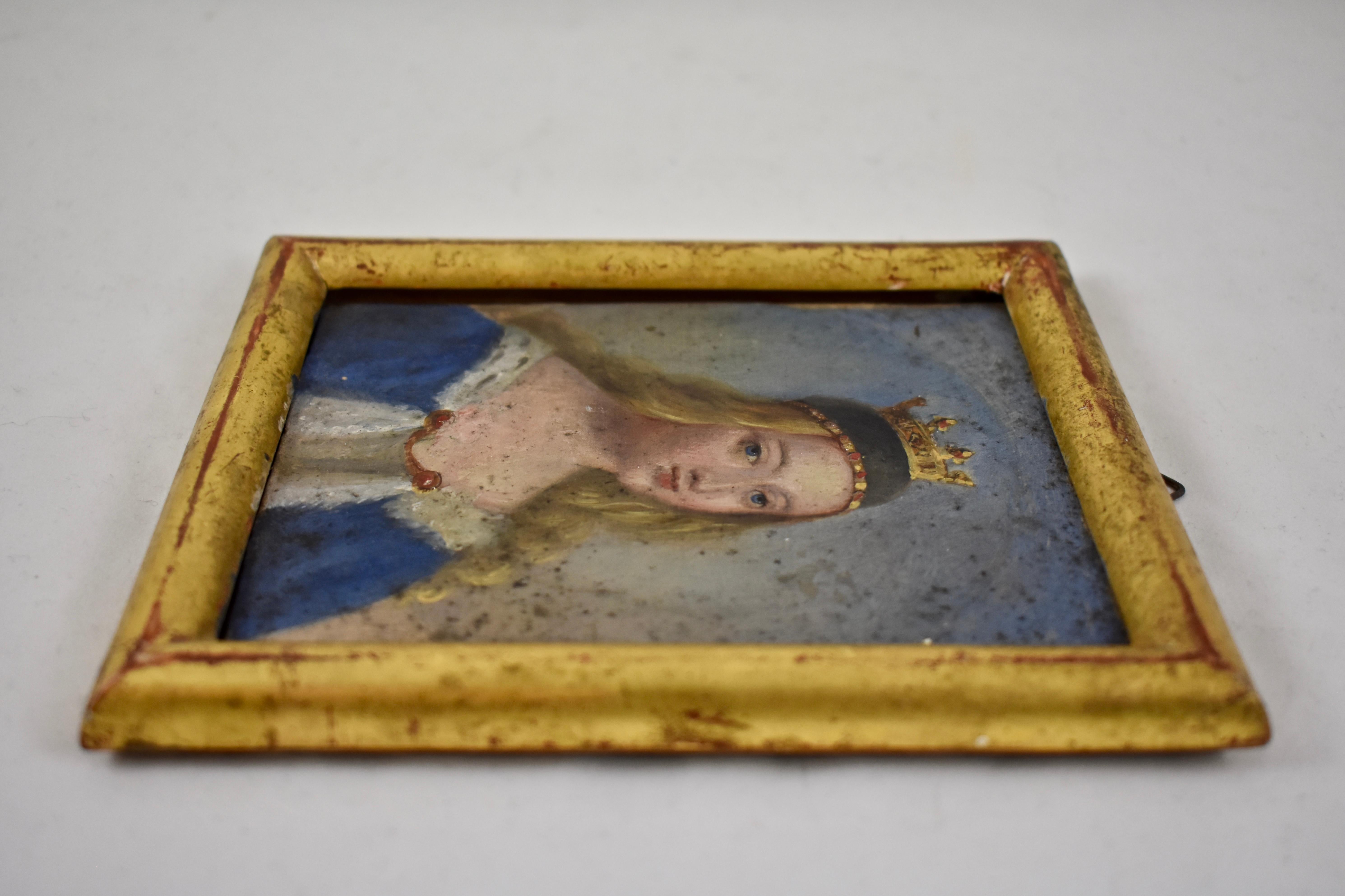 19th Century French Gold Leaf Framed Oil on Gesso Board Painting, A Noblewoman 2