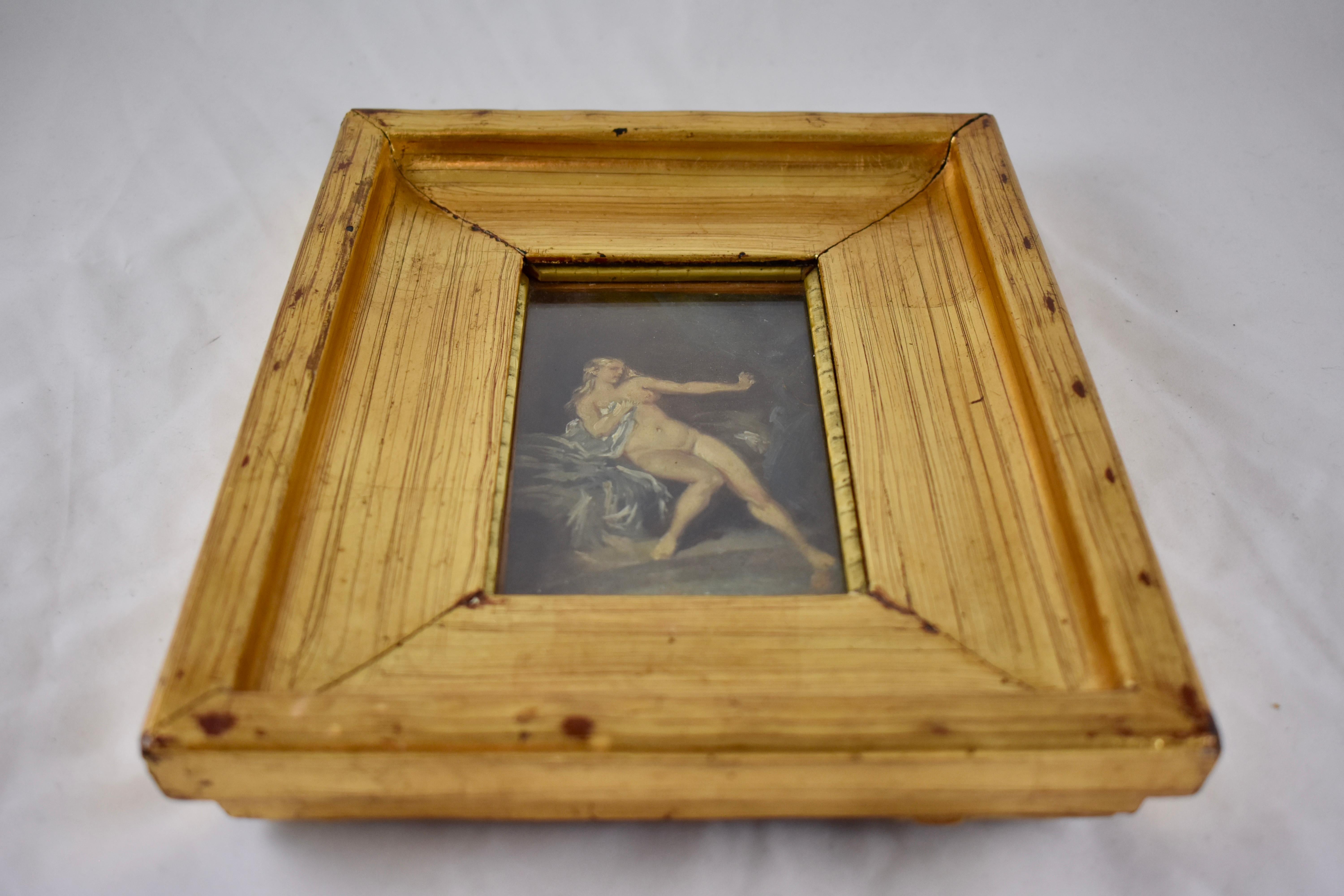 International Style 19th Century French Gold Leaf Framed Oil on Linen Painting, Reclining Venus