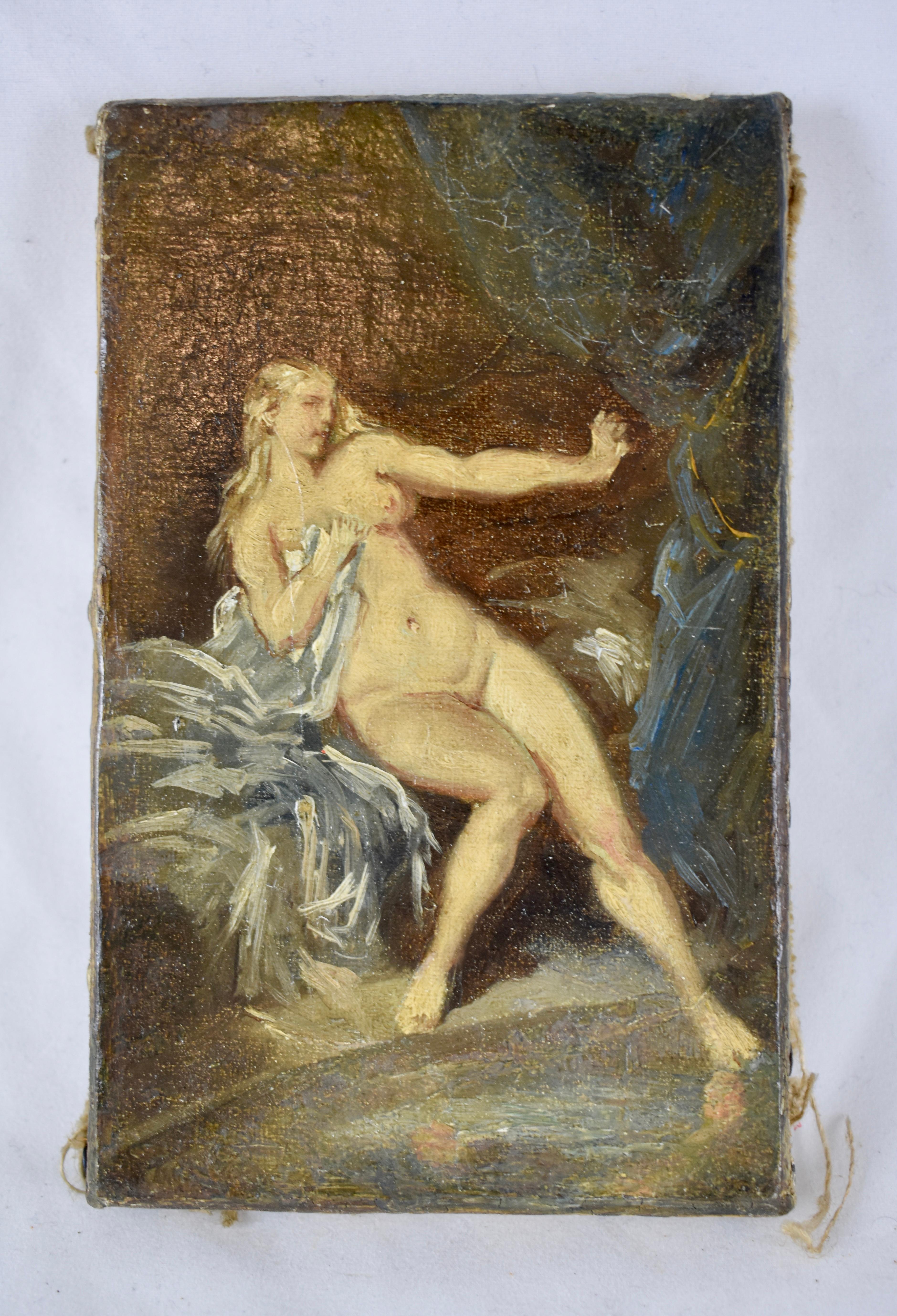 Gilt 19th Century French Gold Leaf Framed Oil on Linen Painting, Reclining Venus