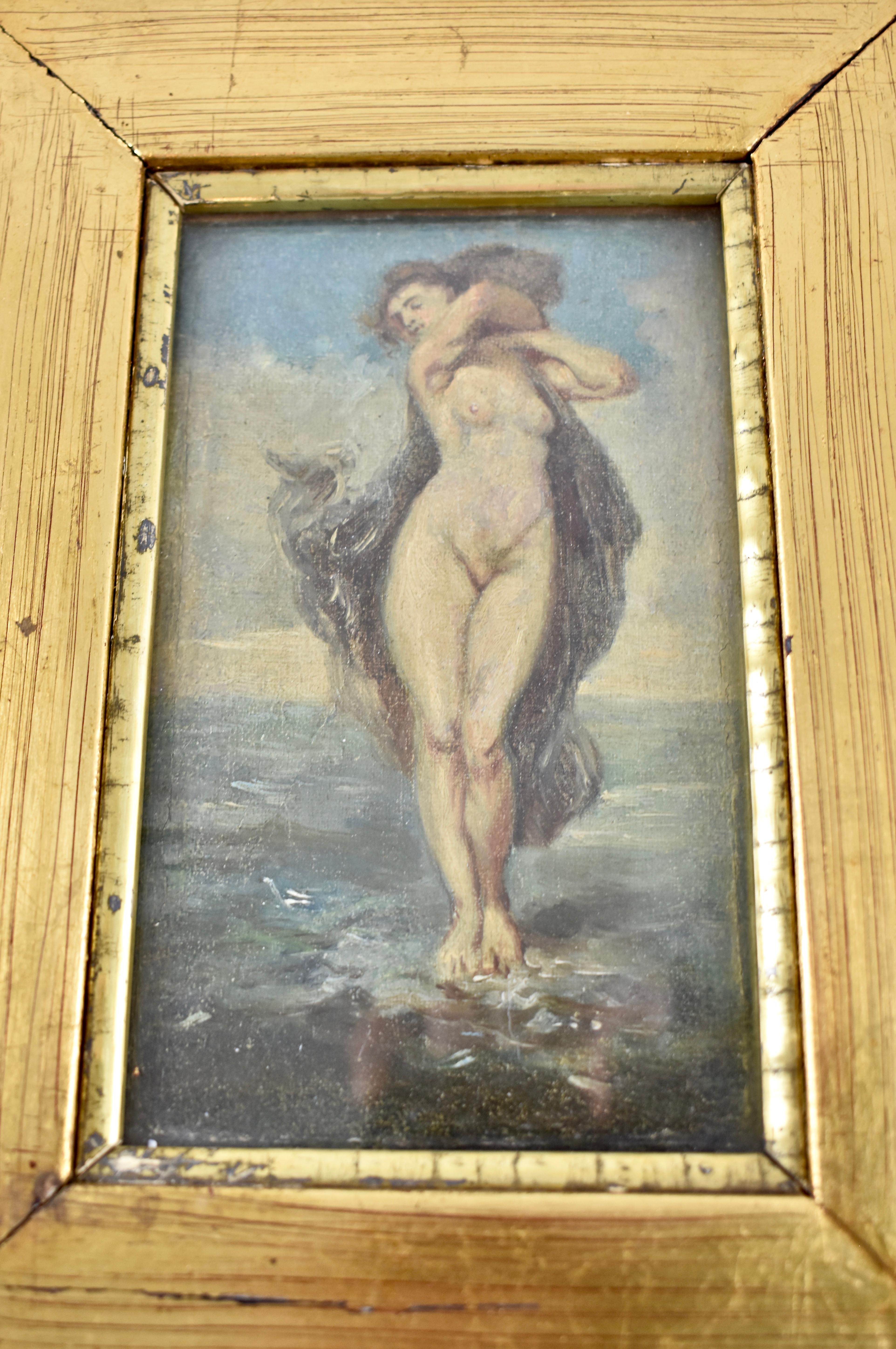 19th Century French Gold Leaf Framed Oil on Linen Painting, Venus in the Sea 4