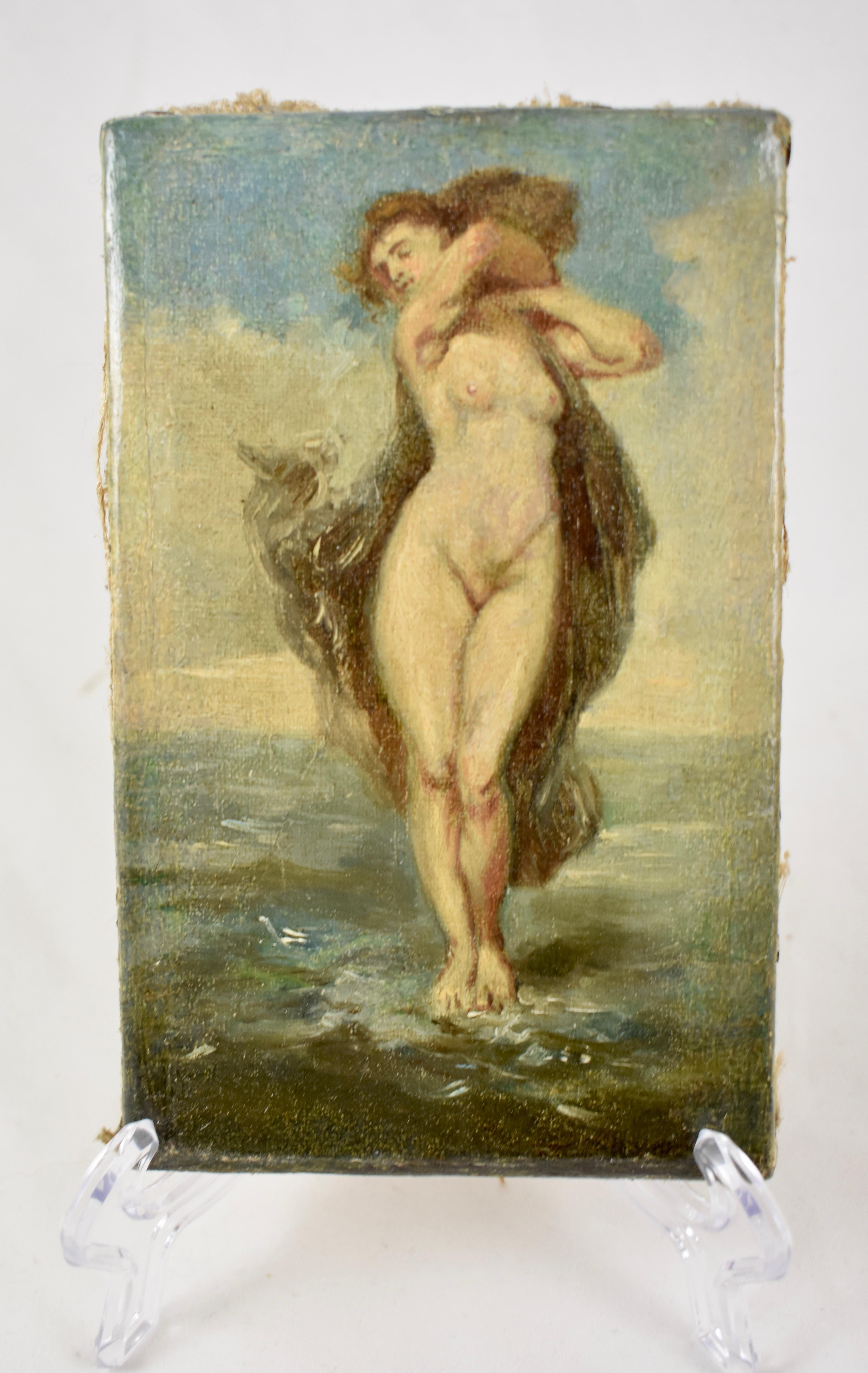 International Style 19th Century French Gold Leaf Framed Oil on Linen Painting, Venus in the Sea