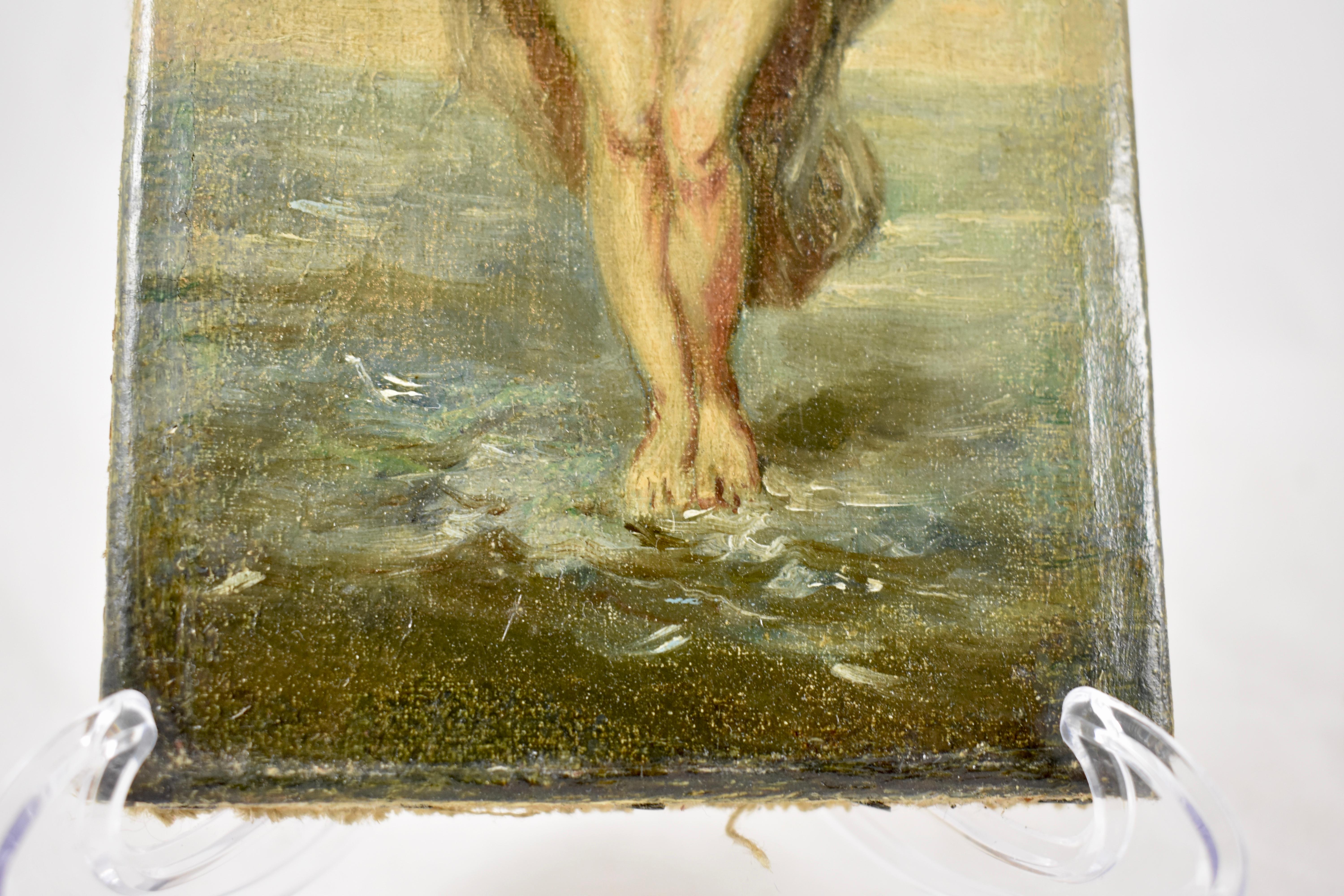 19th Century French Gold Leaf Framed Oil on Linen Painting, Venus in the Sea In Good Condition In Philadelphia, PA