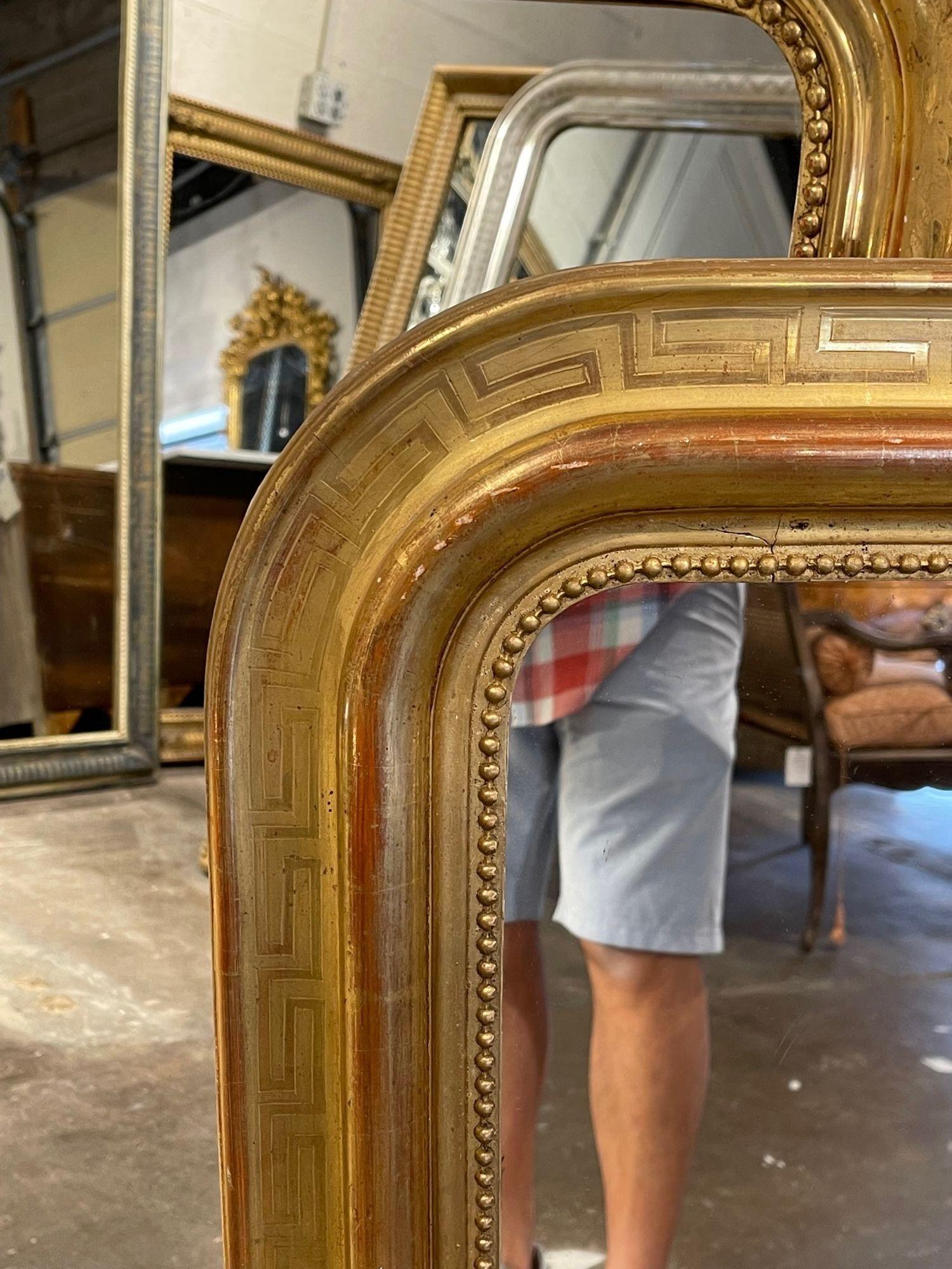 19th Century French Gold Leaf Louis Philippe Mirror with Greek Key Pattern In Good Condition In Dallas, TX