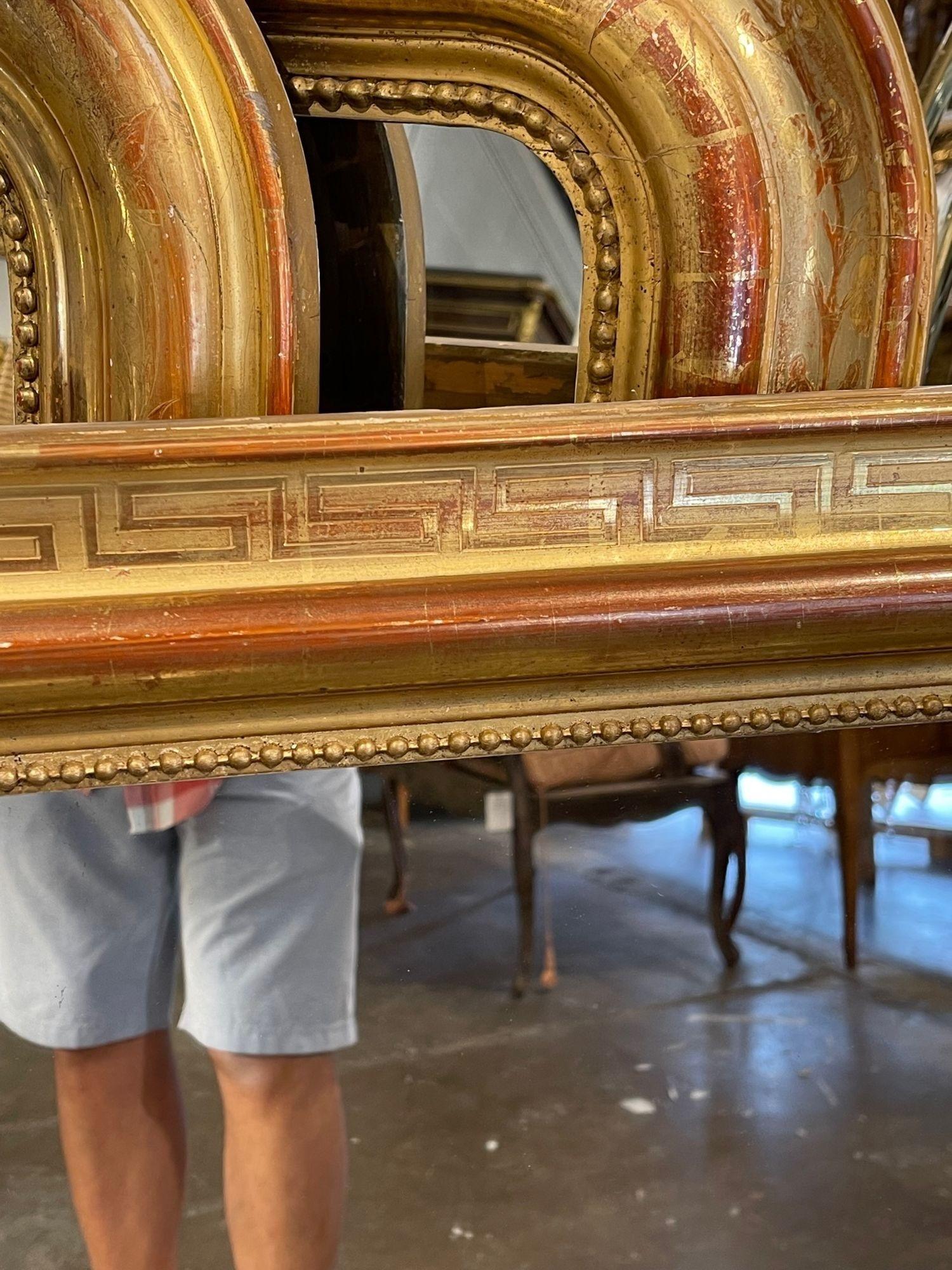 19th Century French Gold Leaf Louis Philippe Mirror with Greek Key Pattern 1