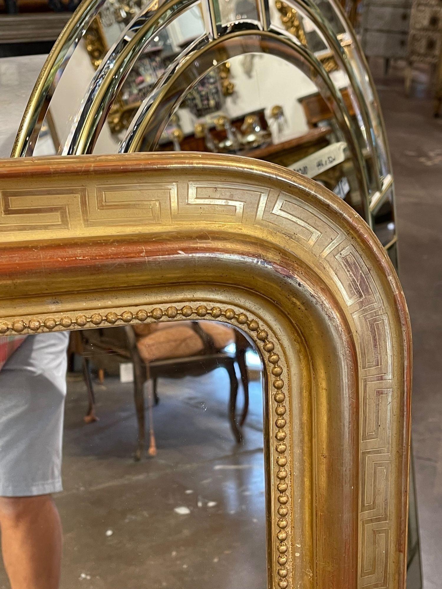 19th Century French Gold Leaf Louis Philippe Mirror with Greek Key Pattern 2