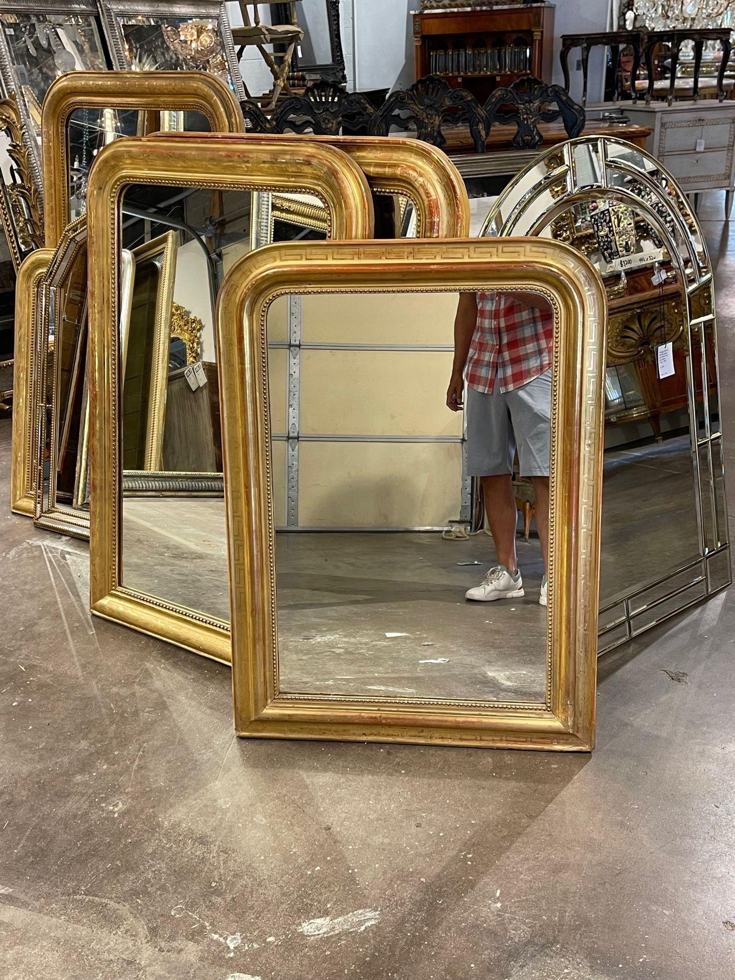 19th Century French Gold Leaf Louis Philippe Mirror with Greek Key Pattern 5