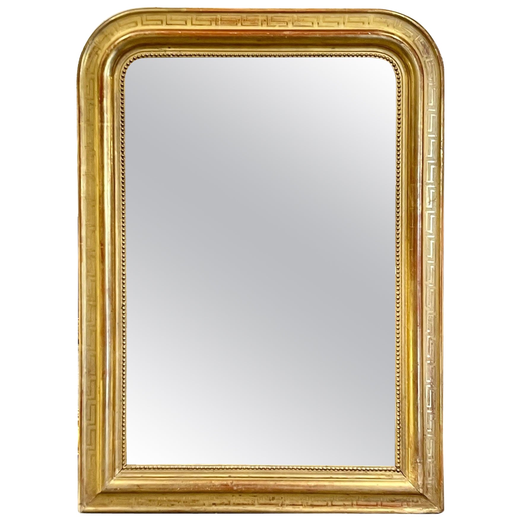 19th Century French Gold Leaf Louis Philippe Mirror with Greek Key Pattern