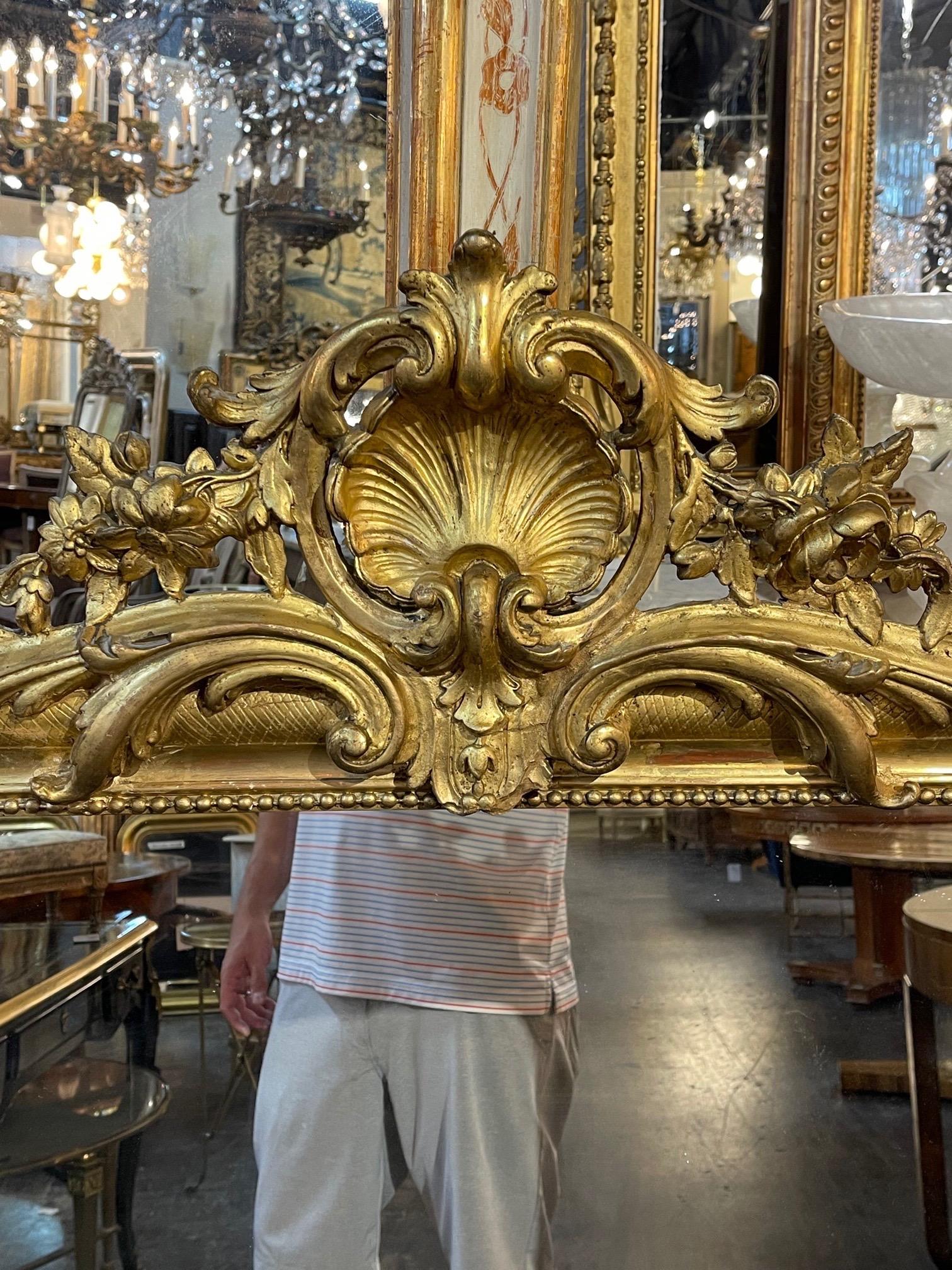 Carved 19th Century French Gold Louis Philippe Mirror with Crest