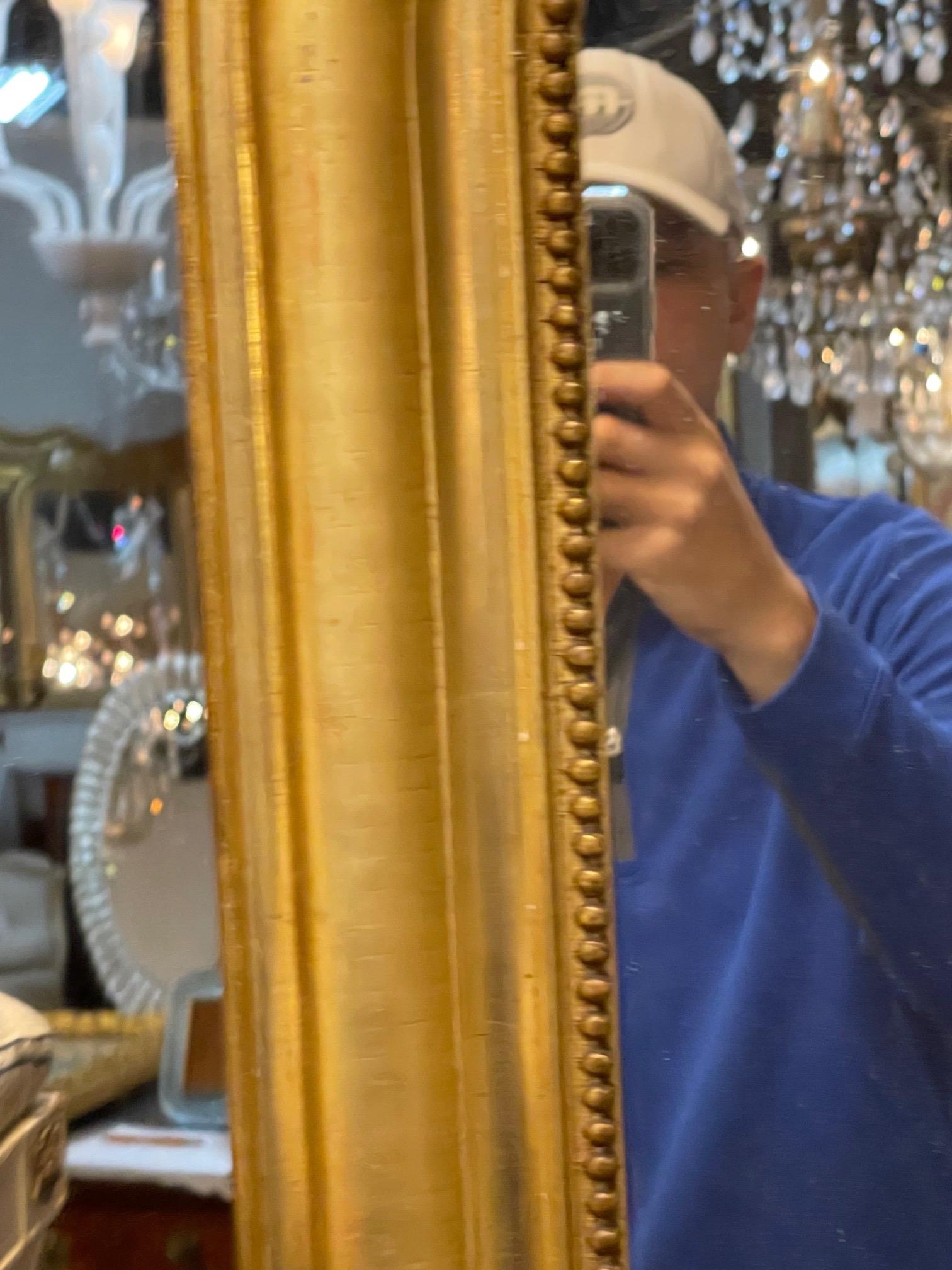 19th Century French Gold Louis Philippe Mirror with Crest In Good Condition In Dallas, TX