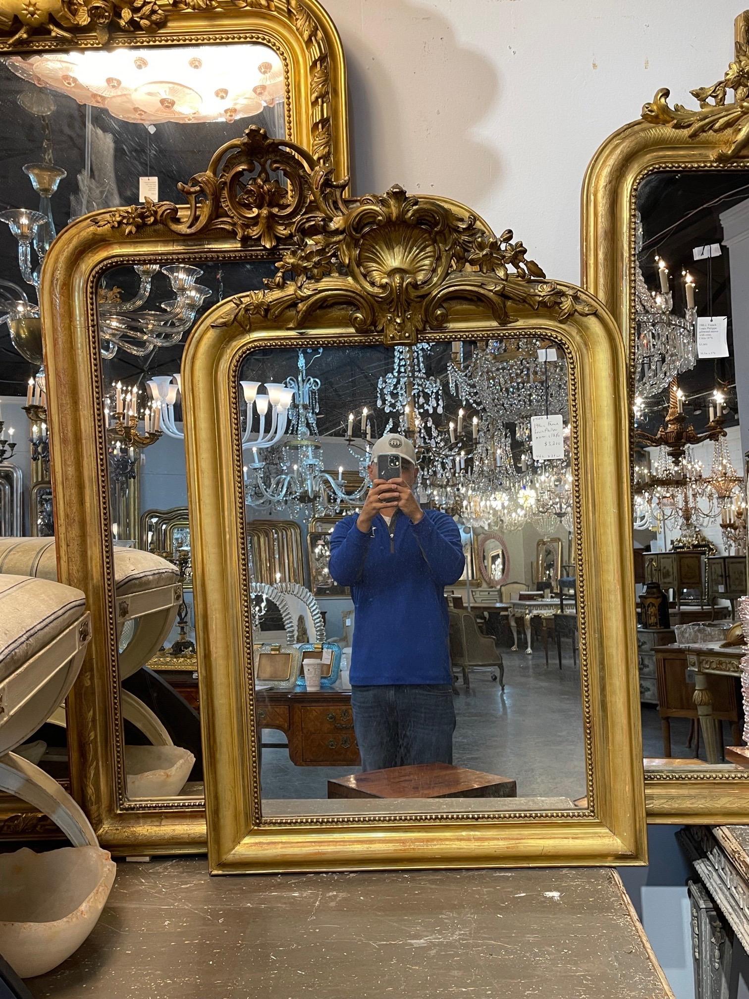 19th Century French Gold Louis Philippe Mirror with Crest 2