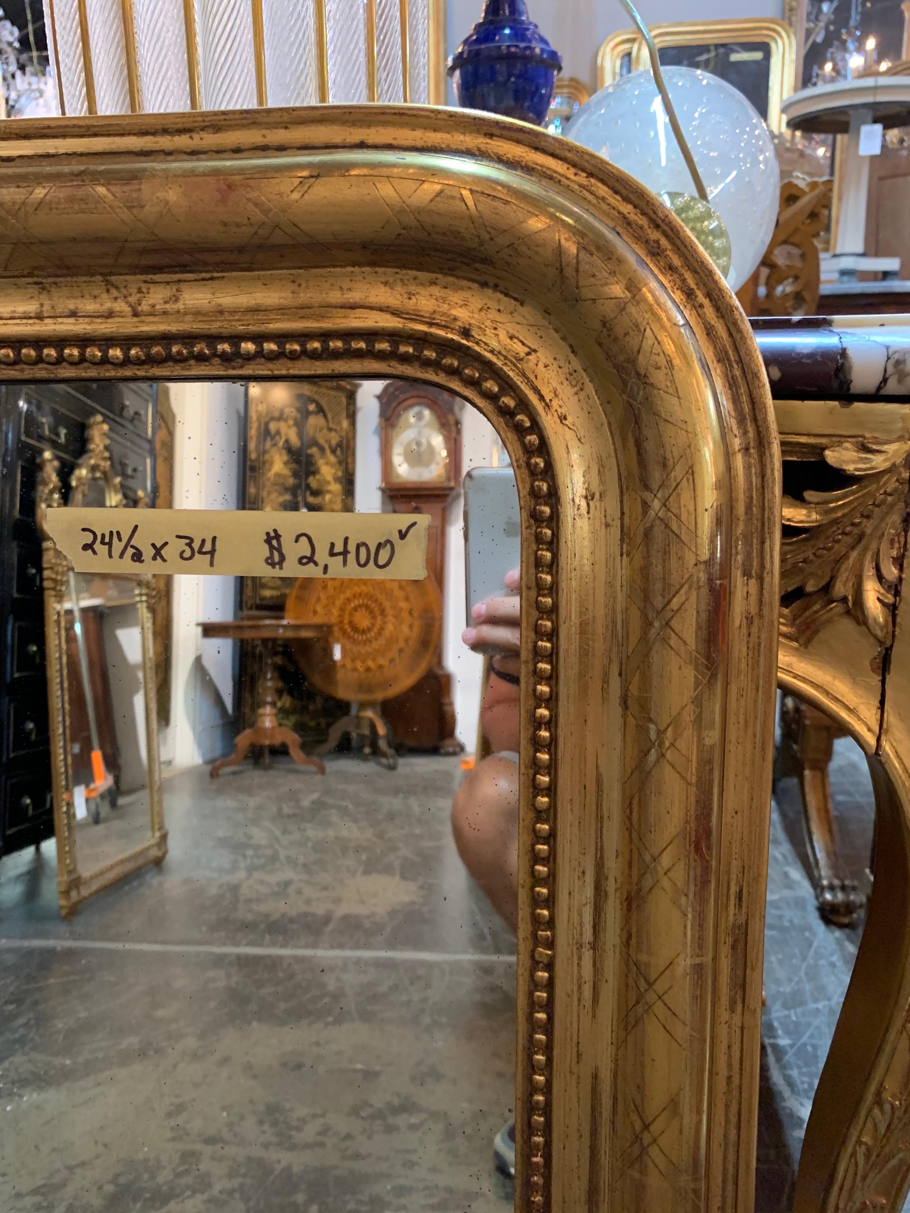 Gilt 19th Century French Gold Louis Philippe Mirror with X-Pattern