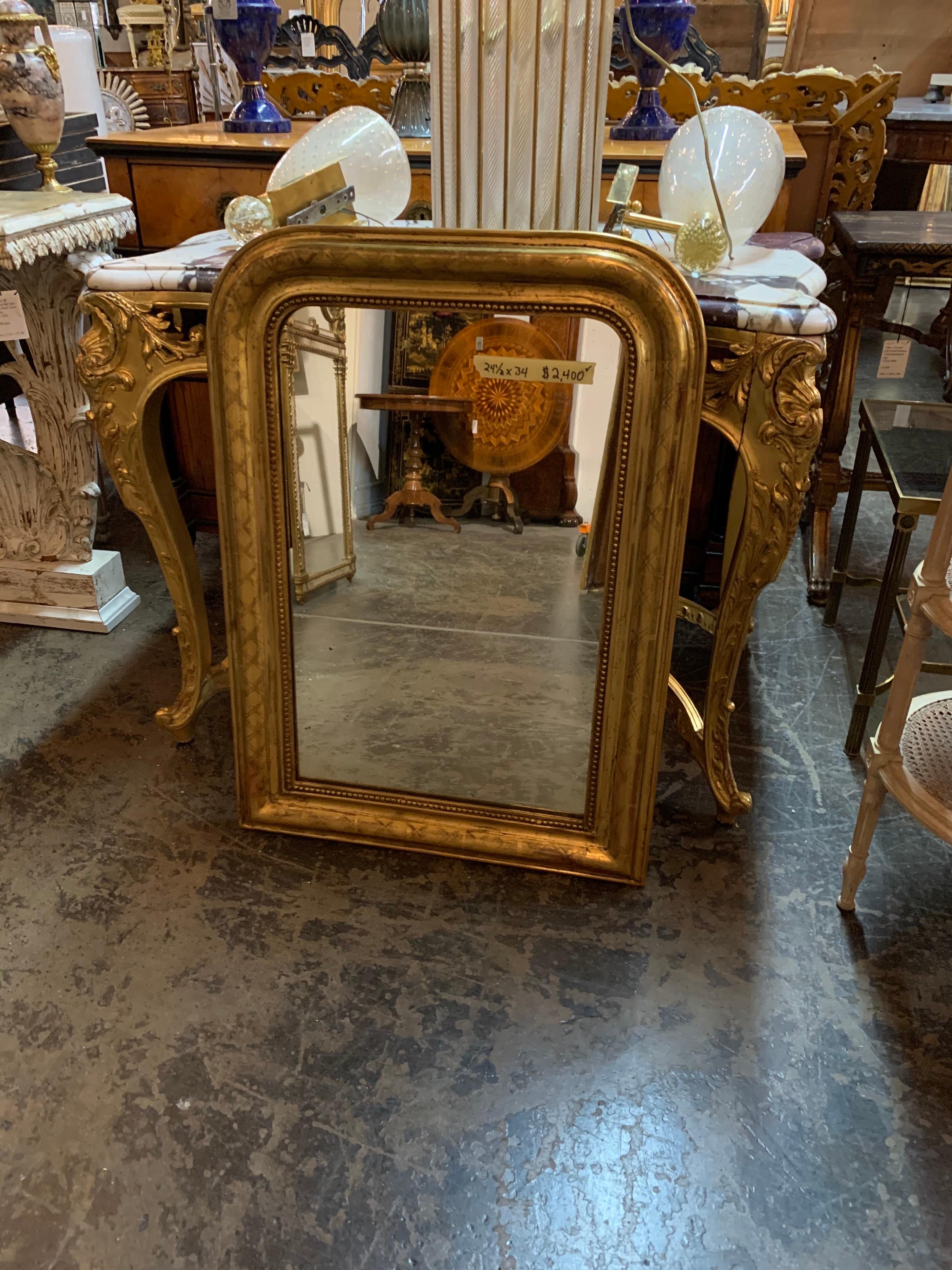 19th Century French Gold Louis Philippe Mirror with X-Pattern 2