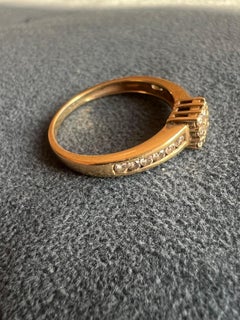 19th Century French Golden Ring with Square Crown and Diamonds