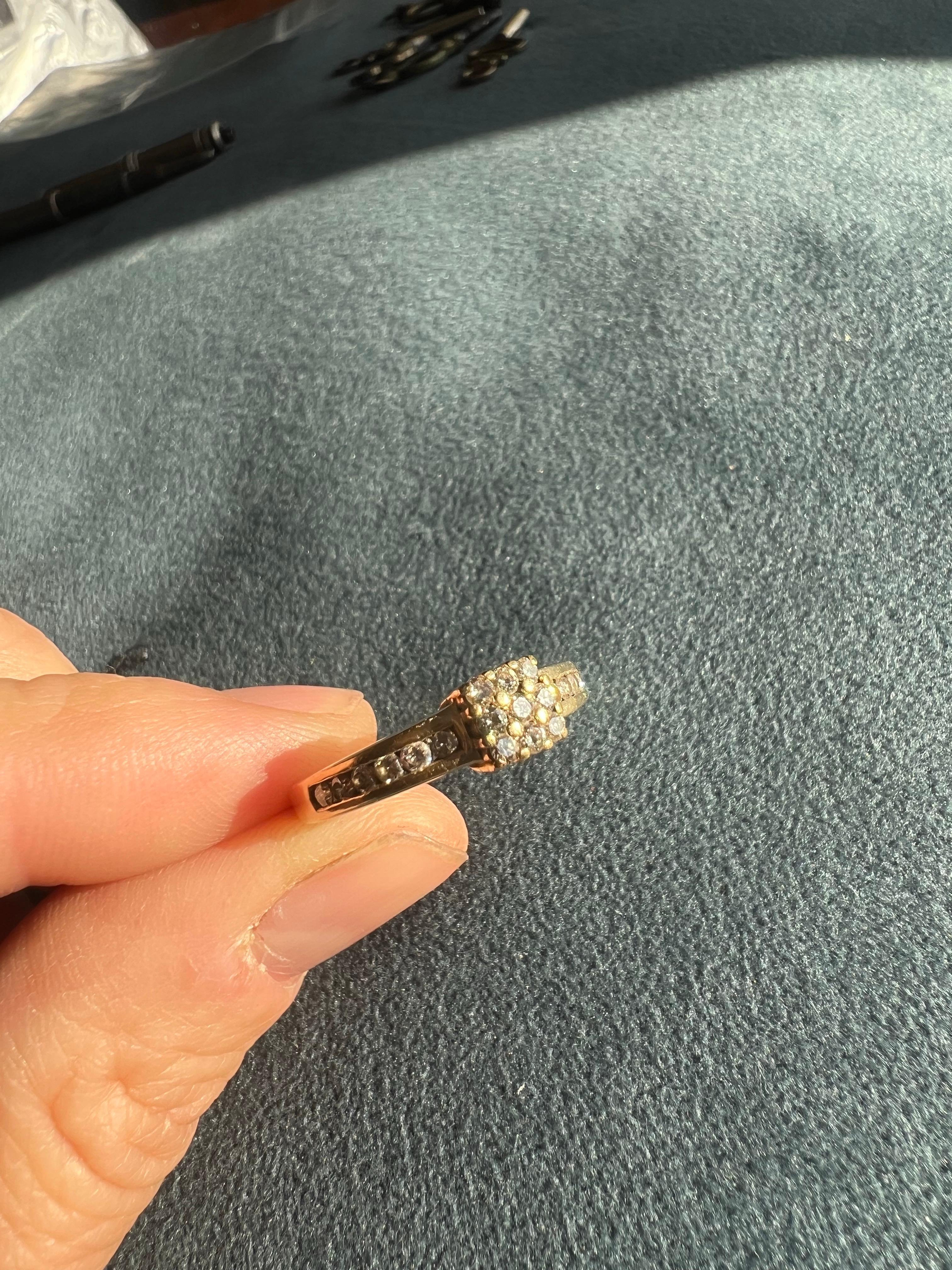 19th Century French Golden Ring with Square Crown and Diamonds For Sale 1