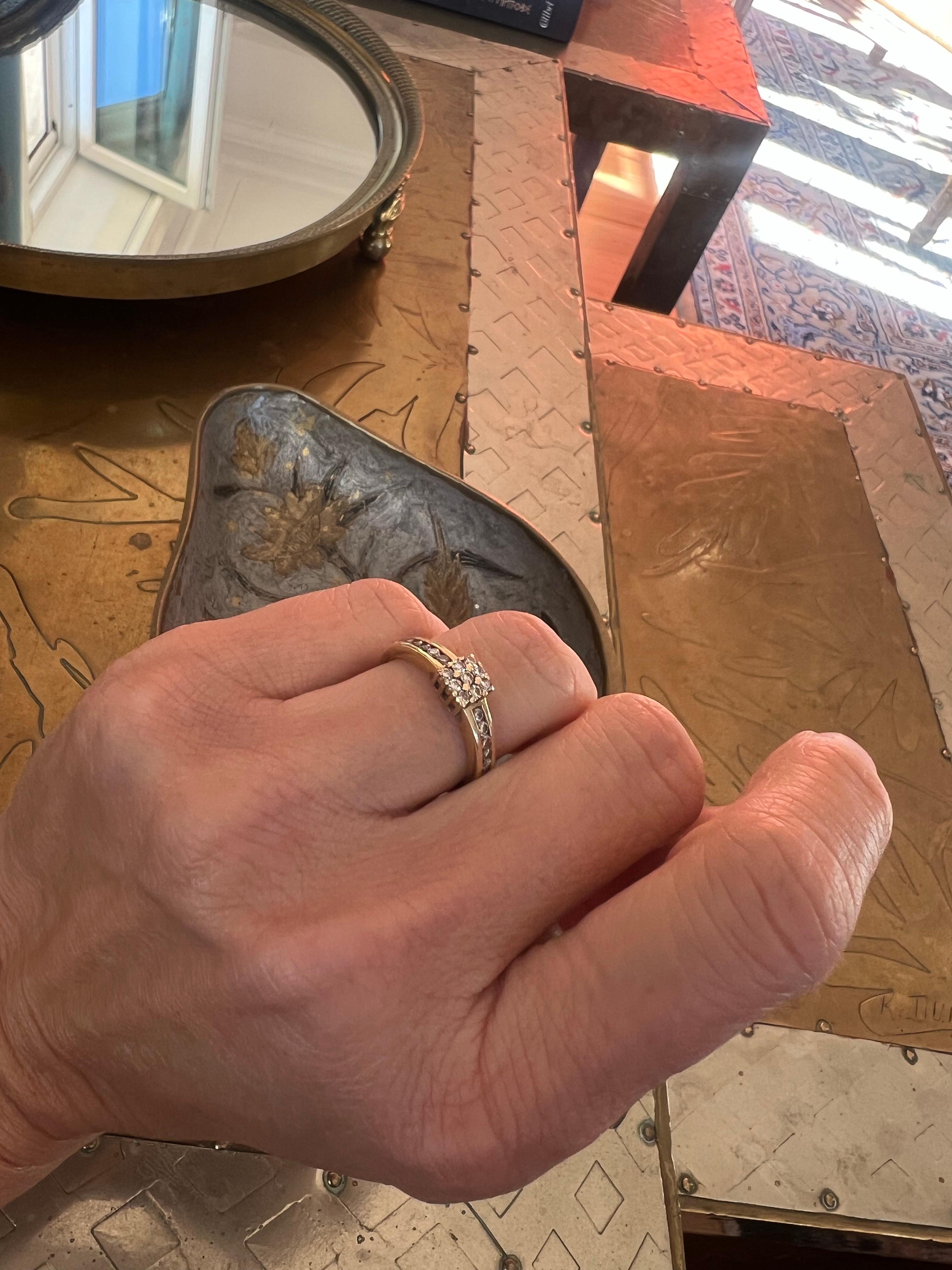 19th Century French Golden Ring with Square Crown and Diamonds For Sale 2