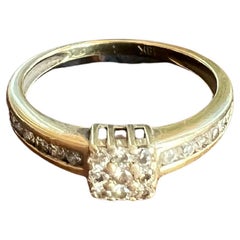 19th Century French Golden Ring with Square Crown and Diamonds