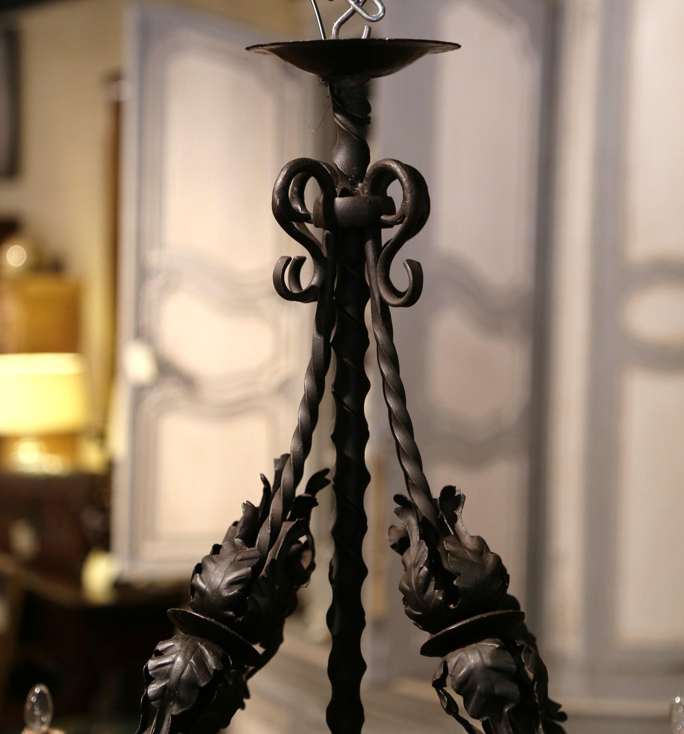 19th Century French Gothic Black Wrought Iron Four-Light Chandelier 6