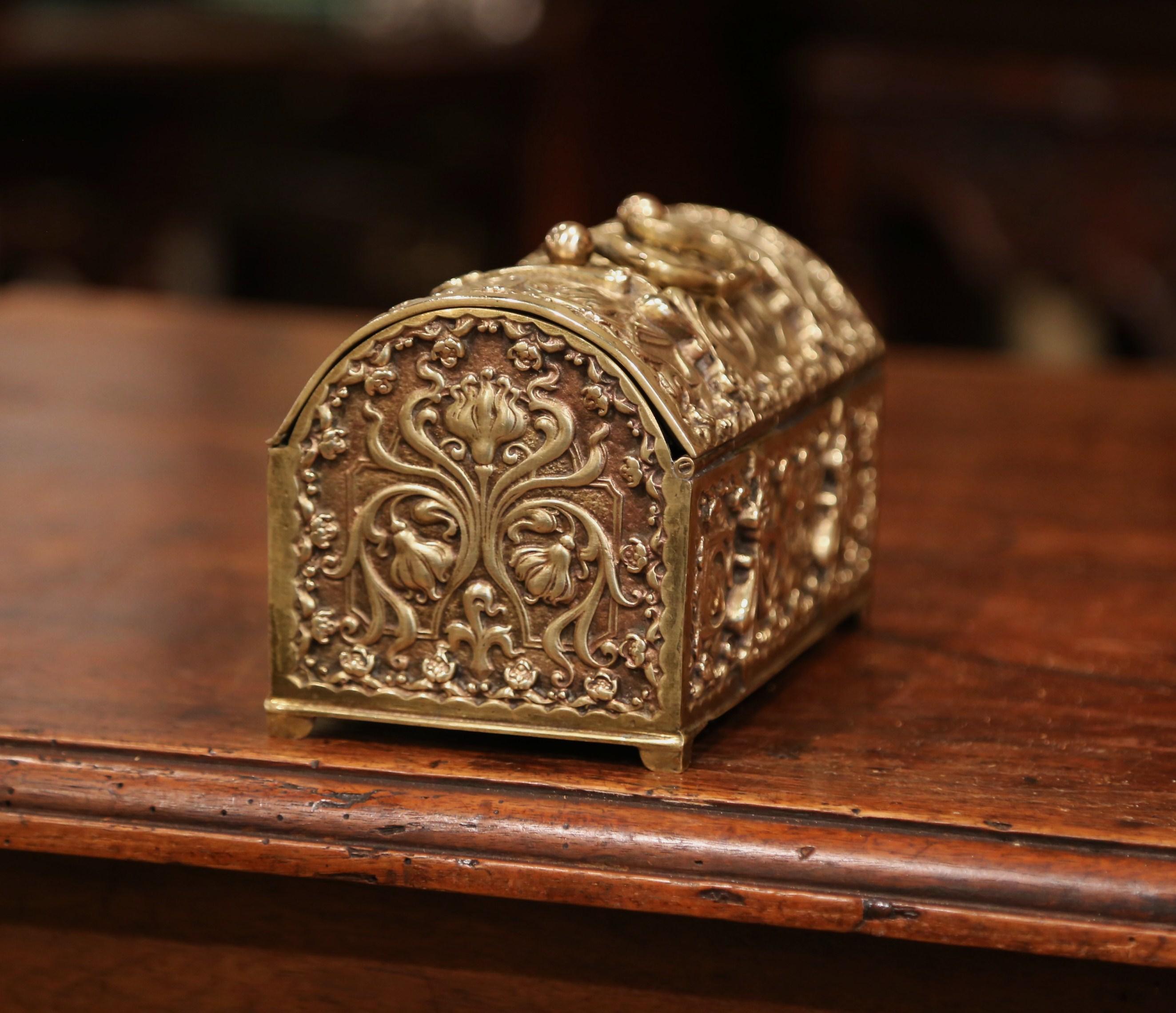 19th Century French Gothic Bombe Bronze Doré Jewelry Box with Floral Motifs 2