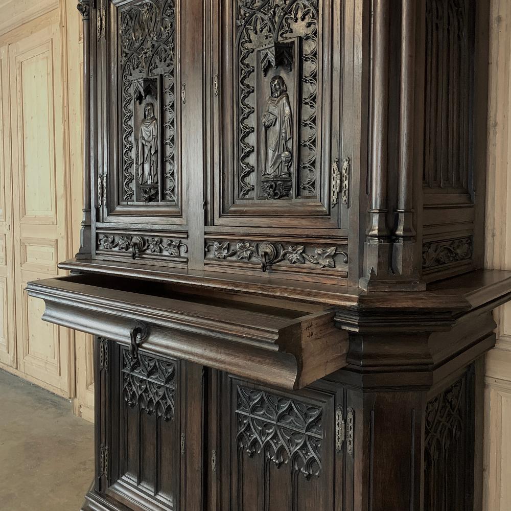 19th Century French Gothic Buffet a Deux Corps, Cabinet 4