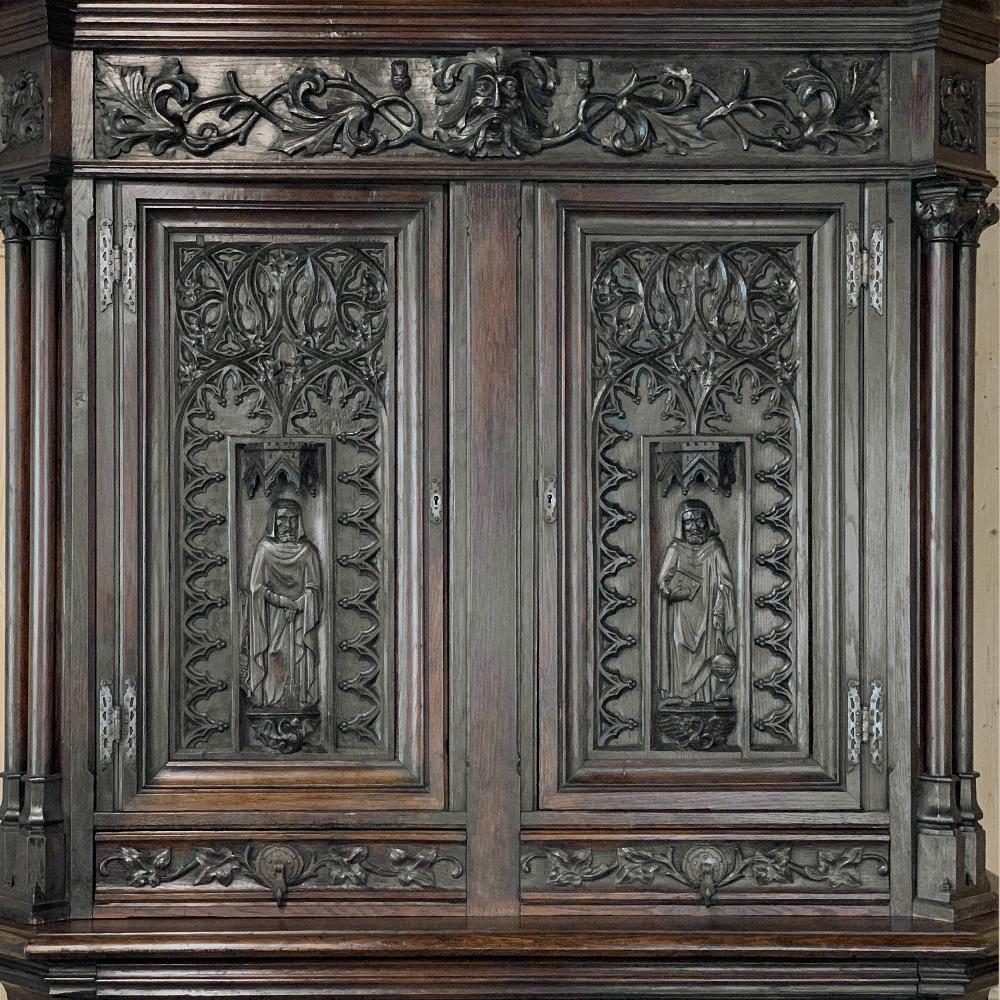 19th Century French Gothic Buffet a Deux Corps, Cabinet 5