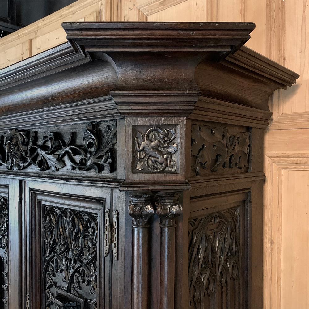 Oak 19th Century French Gothic Buffet a Deux Corps, Cabinet