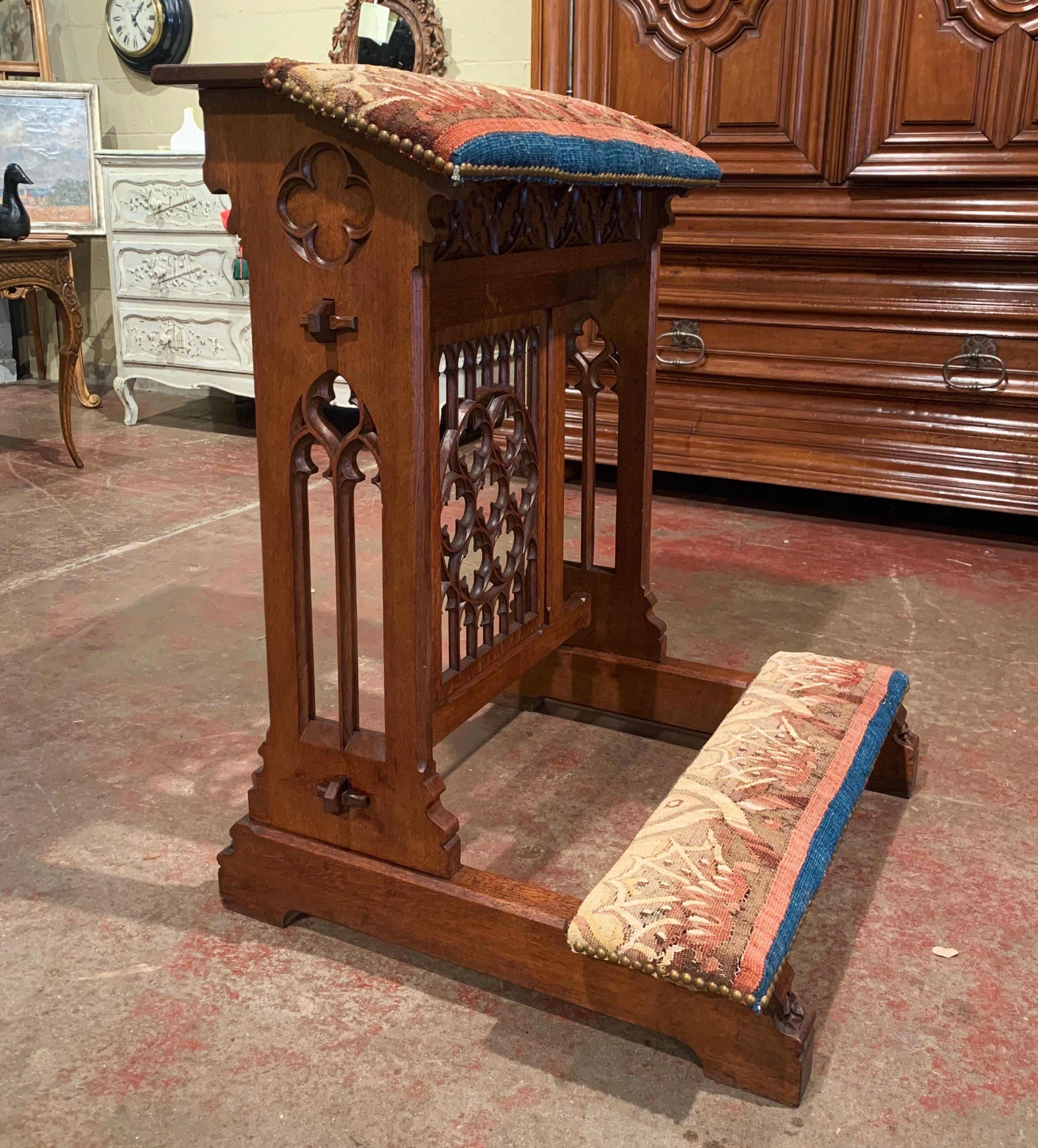 19th Century French Gothic Carved Oak and Aubusson Tapestry Prayer Chair 7