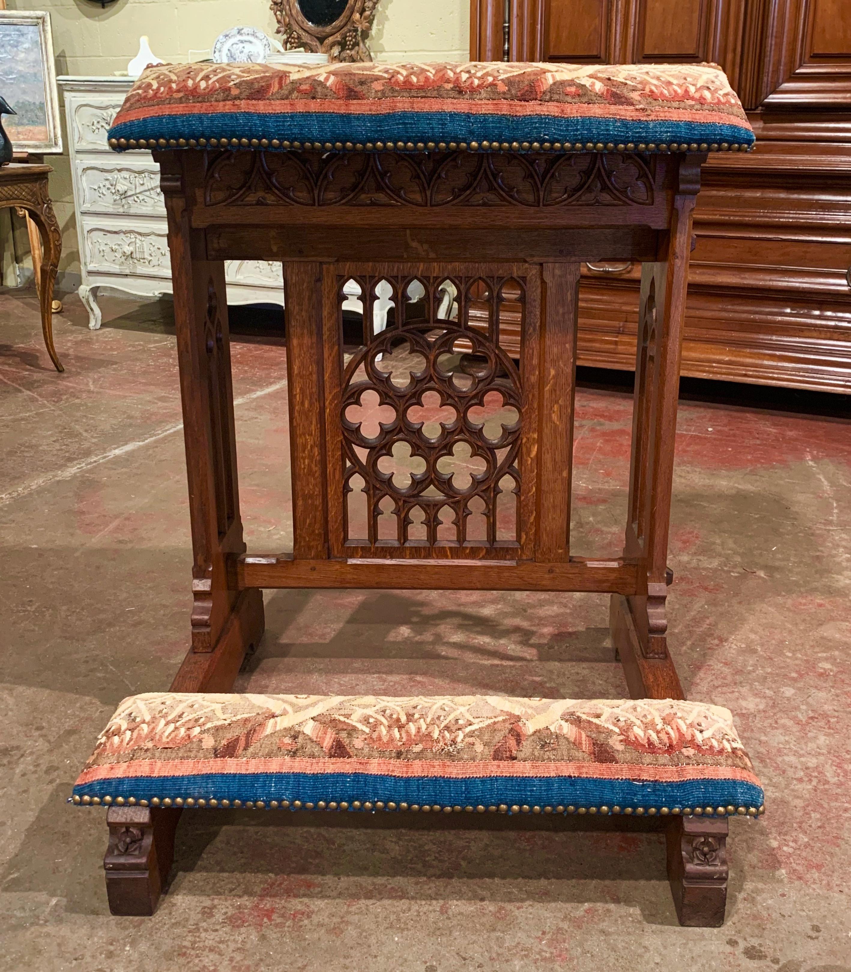 19th Century French Gothic Carved Oak and Aubusson Tapestry Prayer Chair 2