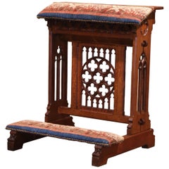 19th Century French Gothic Carved Oak and Aubusson Tapestry Prayer Chair