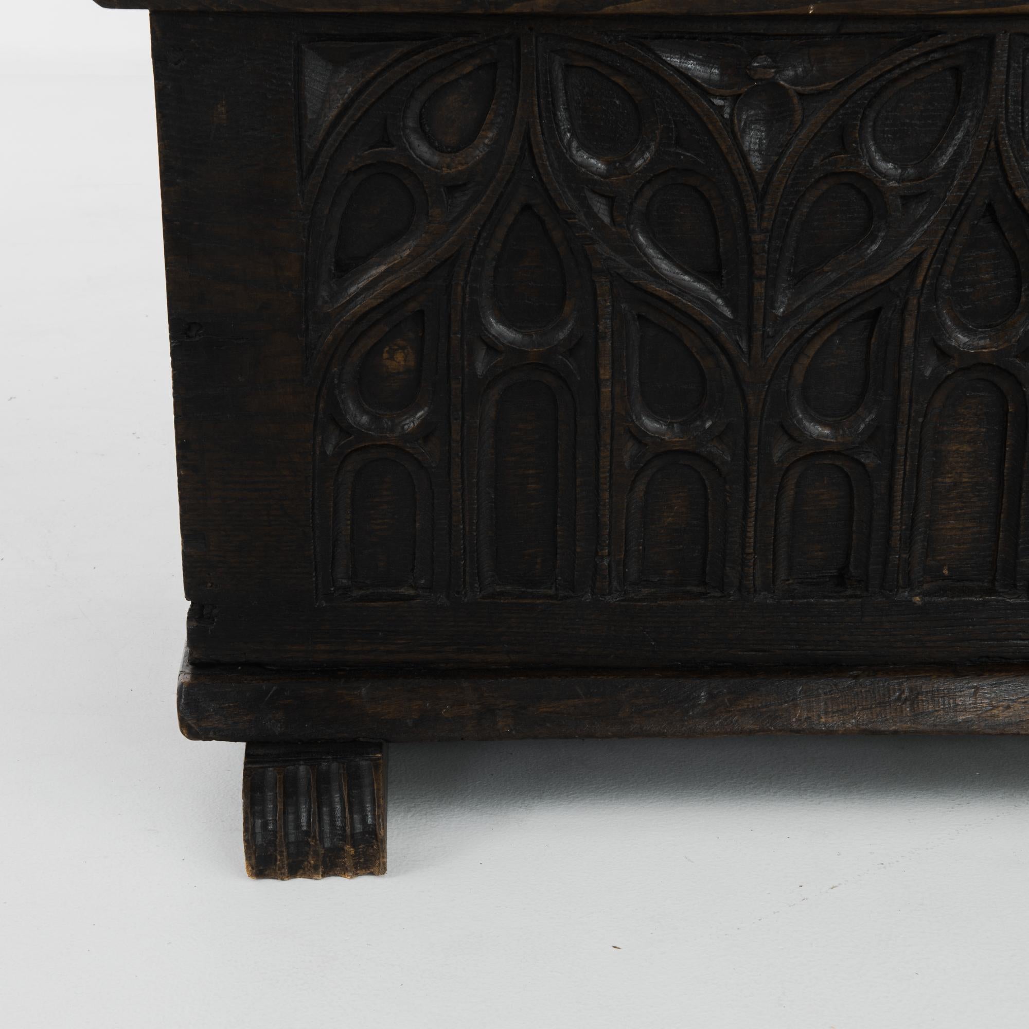 19th Century French Gothic Carved Oak Trunk 1