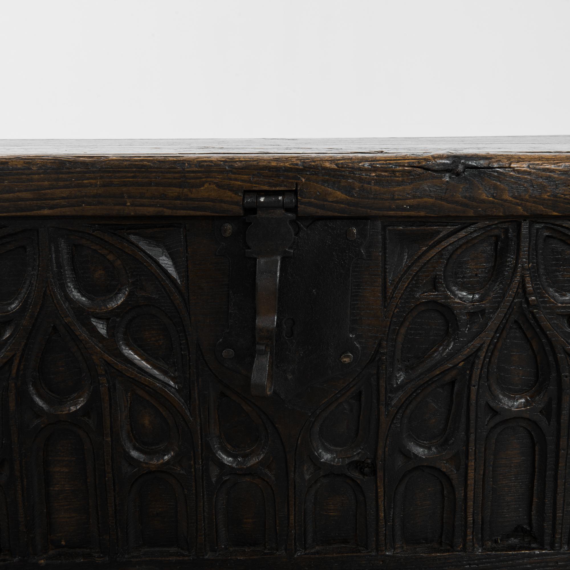19th Century French Gothic Carved Oak Trunk 2