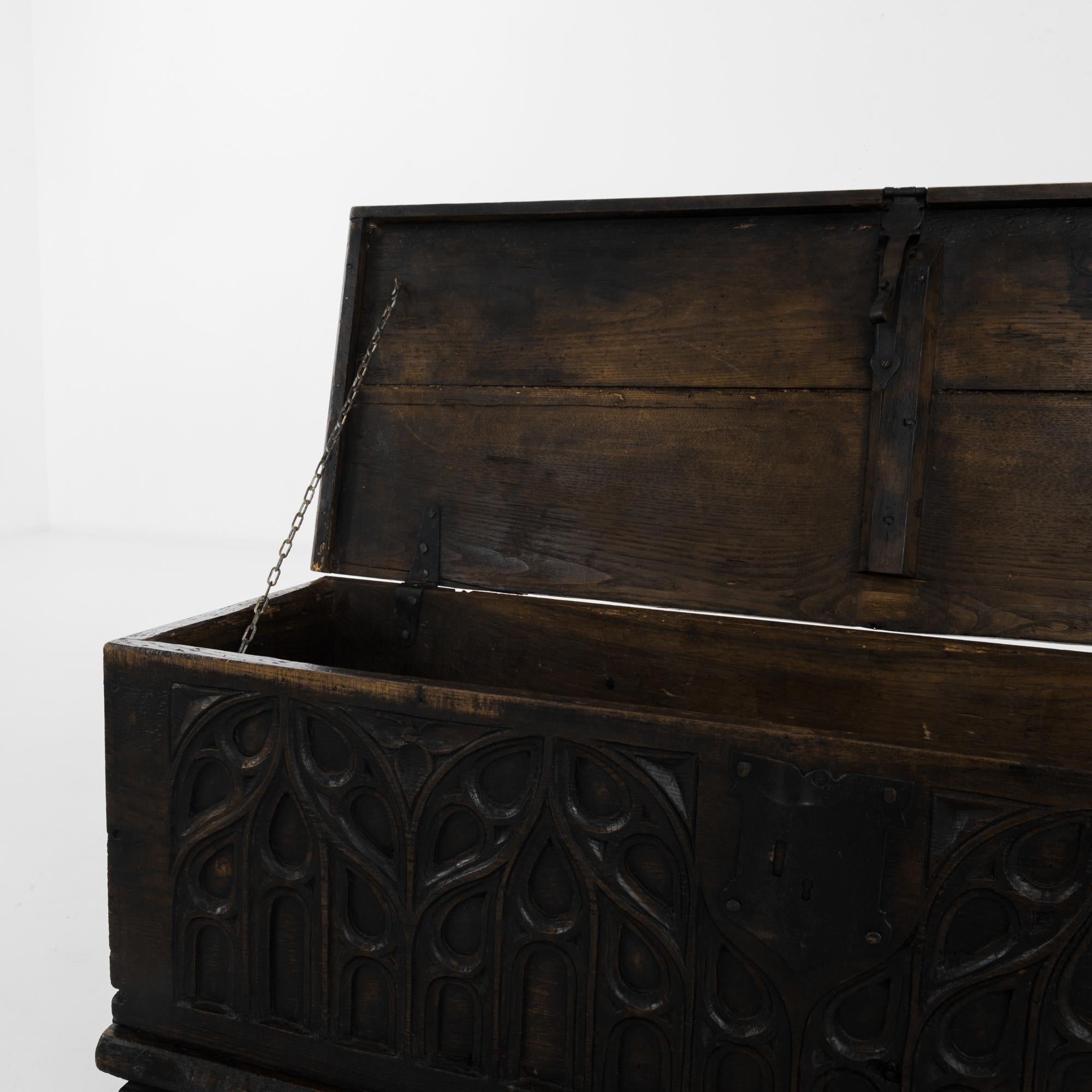 19th Century French Gothic Carved Oak Trunk 3
