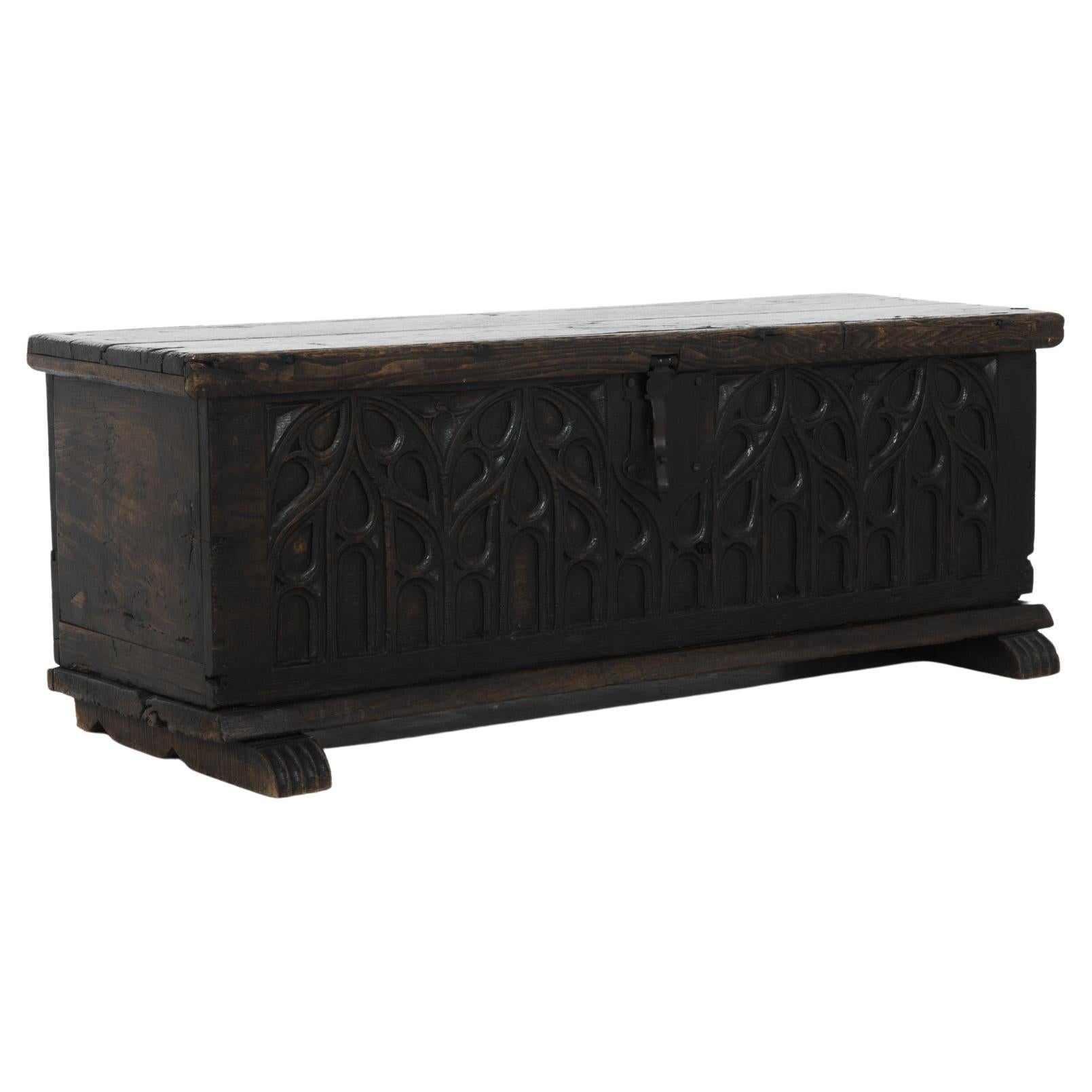 19th Century French Gothic Carved Oak Trunk