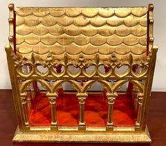 19th Century French Gothic Cathedral Giltwood & Glass Reliquary / Vitrine