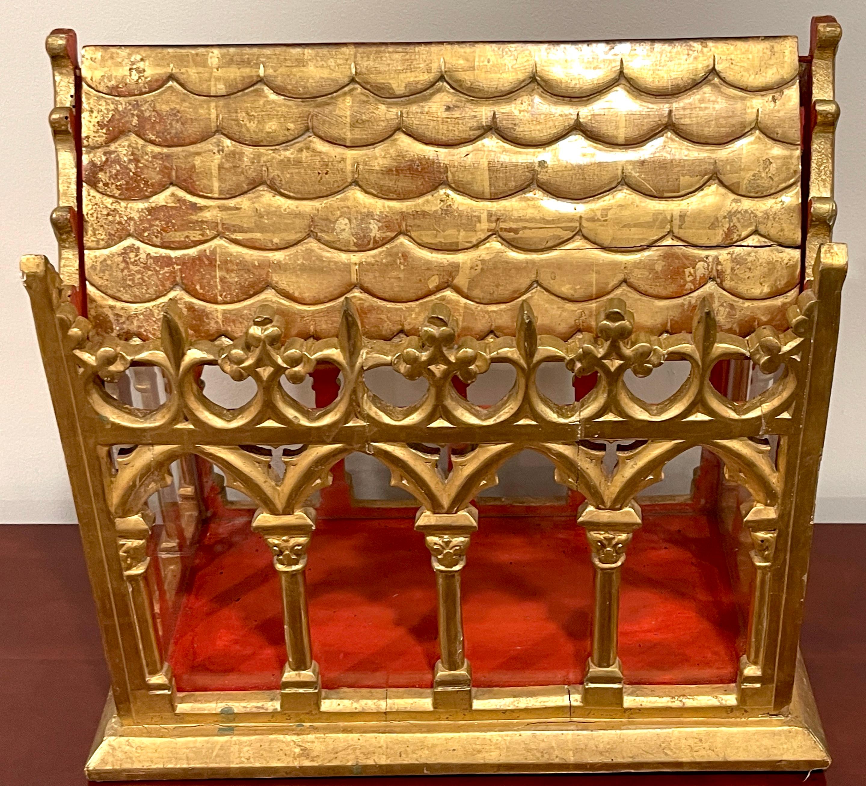 19th Century French Gothic Cathedral Giltwood & Glass Reliquary / Vitrine For Sale 1