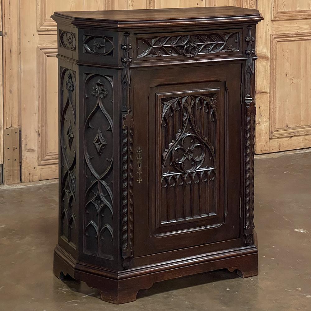 Hand-Carved 19th Century French Gothic Confiturier ~ Cabinet For Sale