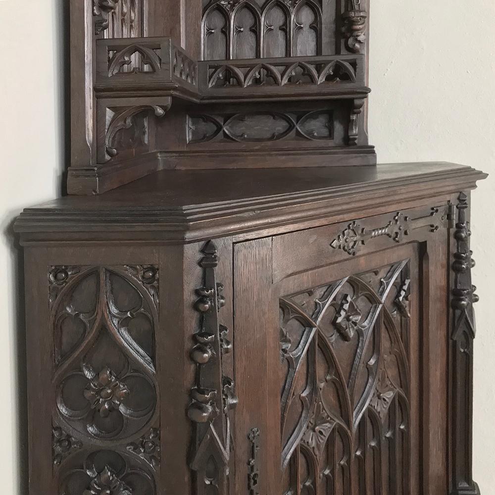 Oak 19th Century French Gothic Corner Cabinet
