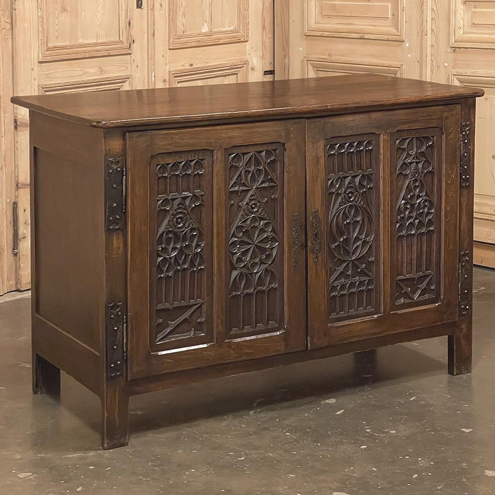 Hand-Carved 19th Century French Gothic Credenza For Sale