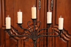 19th Century French Gothic Forged Iron Five-Light Floor Lamp with Wax Candles