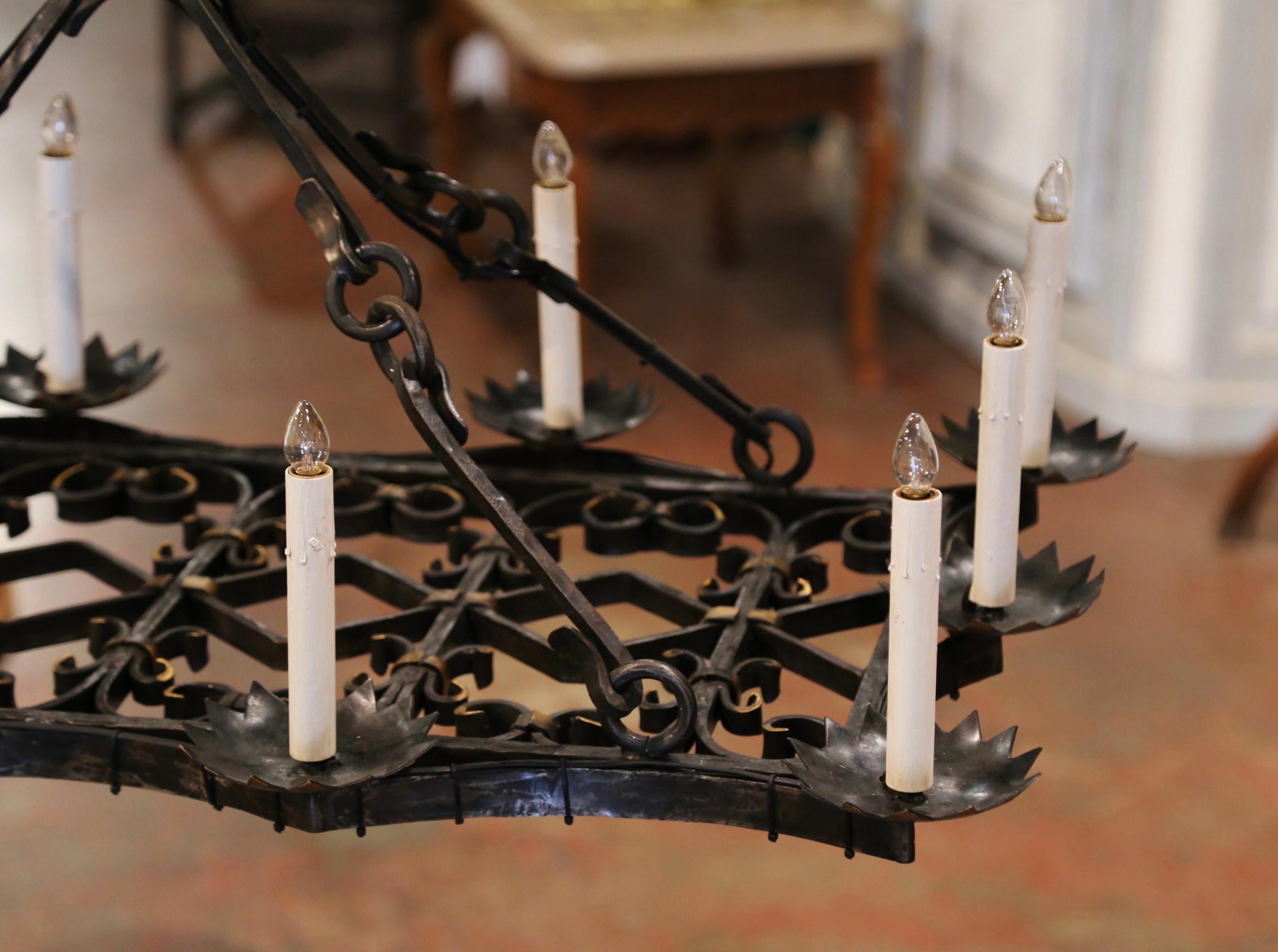 19th Century French Gothic Forged Iron Flat Bottom Ten-Light Chandelier 7