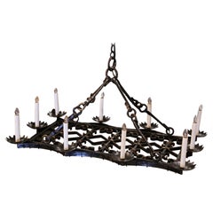19th Century French Gothic Forged Iron Flat Bottom Ten-Light Chandelier