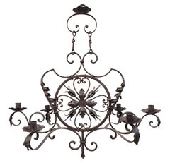 19th Century French Gothic Forged Iron Six Candles Chandelier