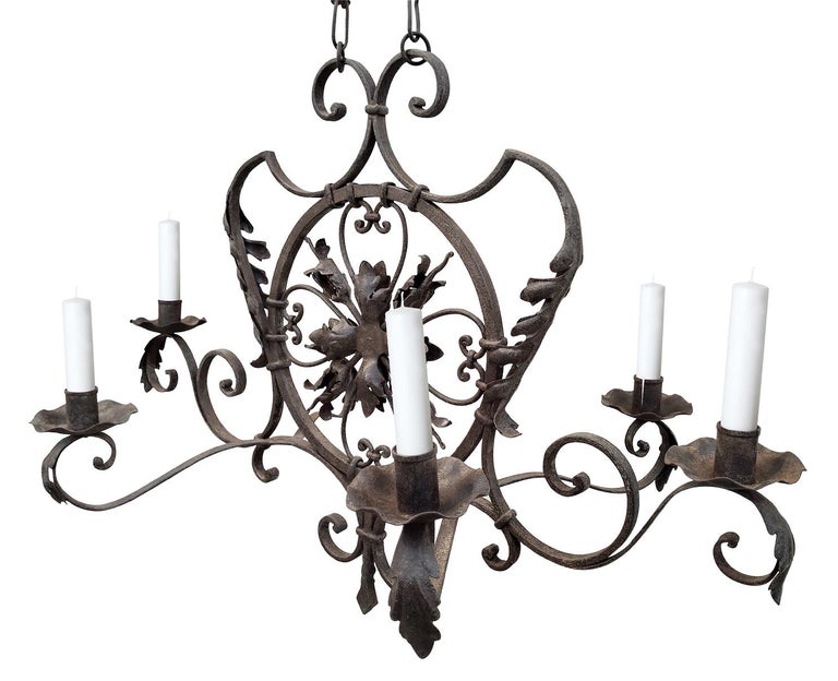 19th Century French Gothic Forged Iron Six Candles Chandelier For Sale at  1stDibs