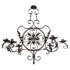 19th Century French Gothic Forged Iron Six Candles Chandelier